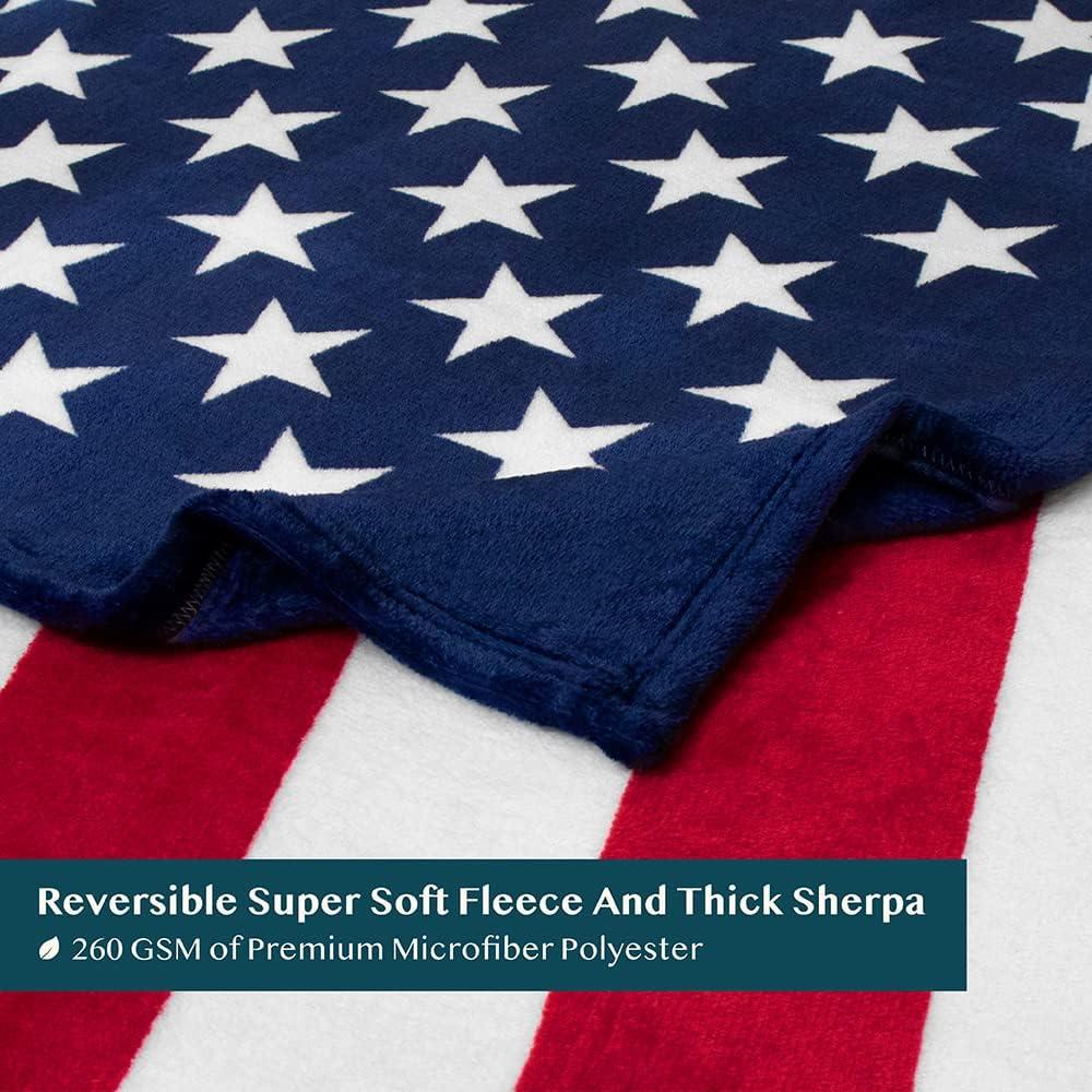 Patriotic American Flag Reversible Fleece Throw Blanket