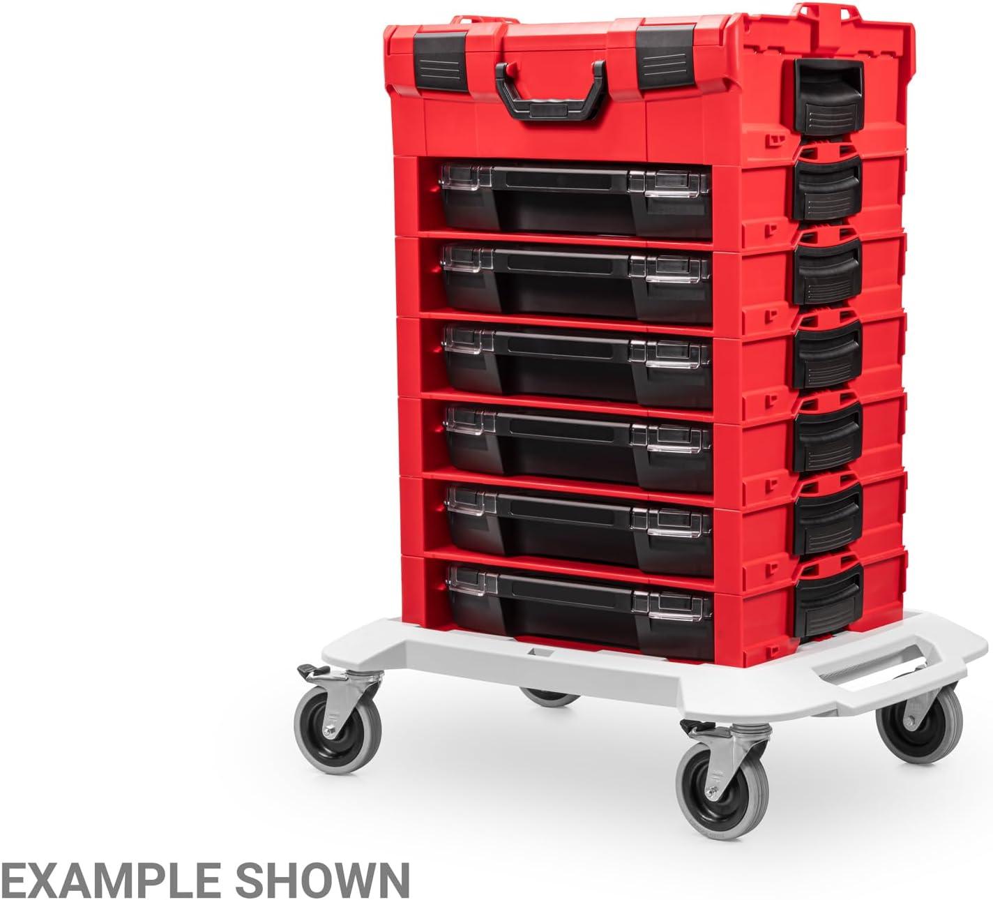 Red and Black Plastic Stacking Tool Box with Clear Lid