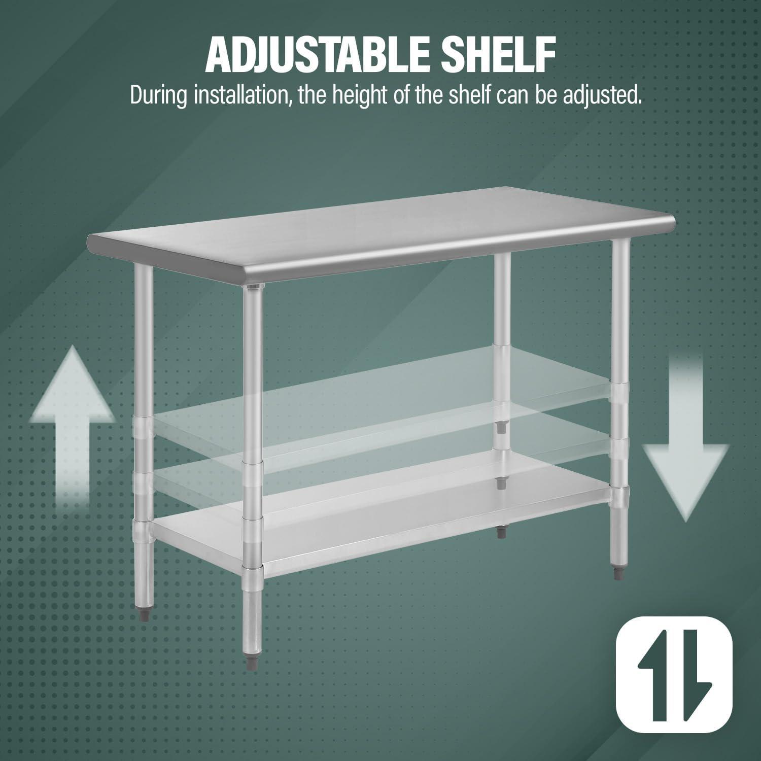 24'' x 48'' Stainless Steel Commercial Kitchen Work Table with Adjustable Shelf