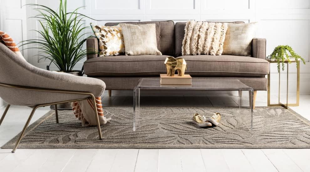Unique Loom 6' 1 x 9' 0 Gray Outdoor Botanical Augusta Area Rug