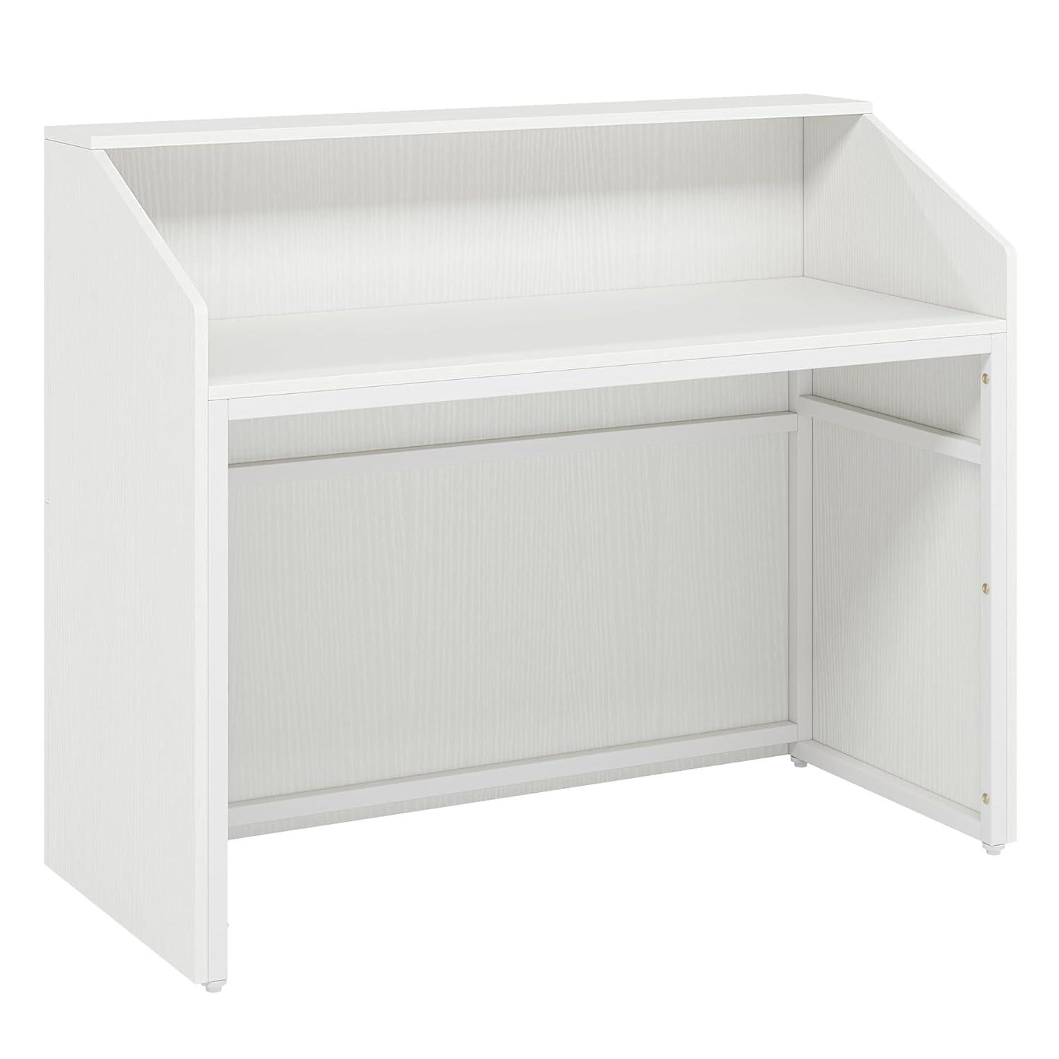 Tribesigns Modern Reception Desk, Front Counter Desk with Open Shelves, for Lobby, Beauty Salon, White