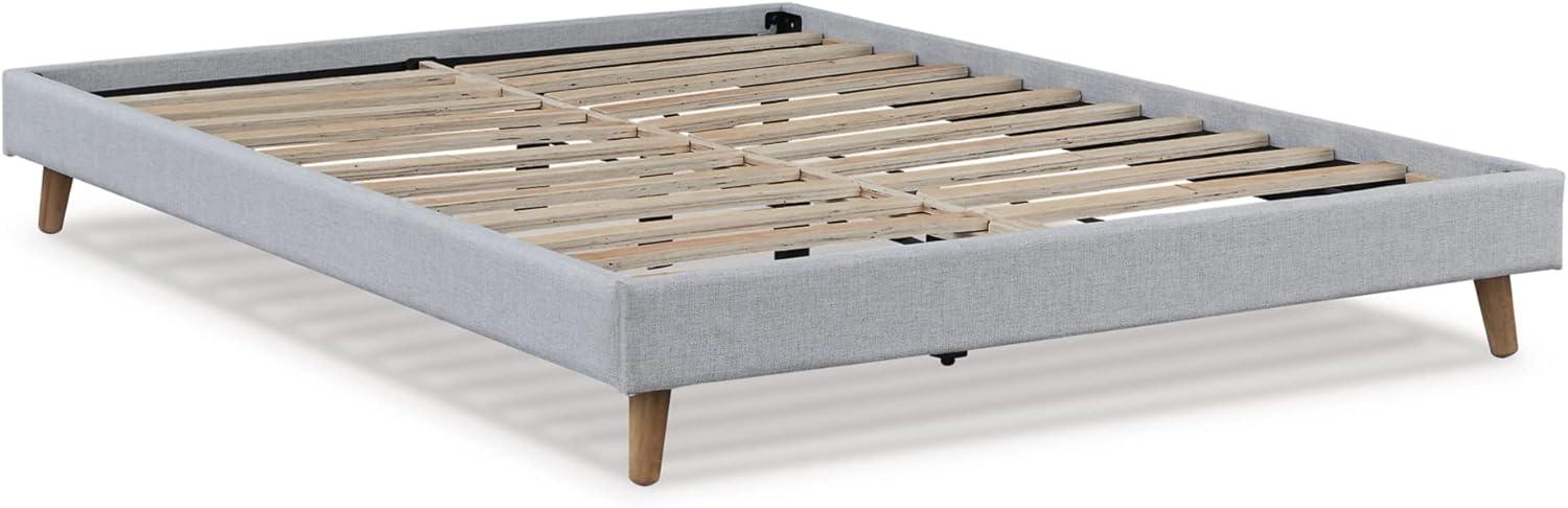 Beige Full Upholstered Platform Bed with Wood Legs