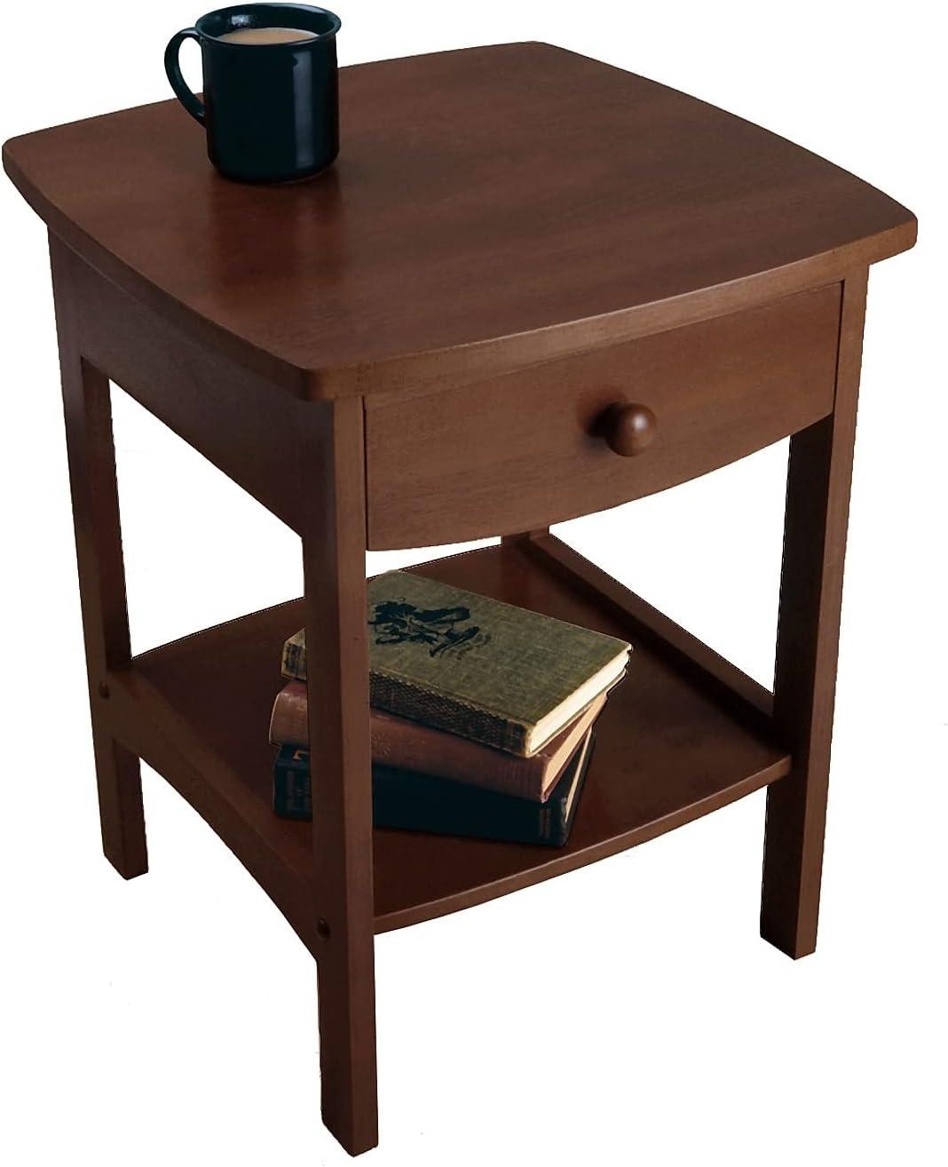 Winsome End Table Walnut: Hardwood Frame, MDF Top, Rectangular Side Table with Shelf & Drawer