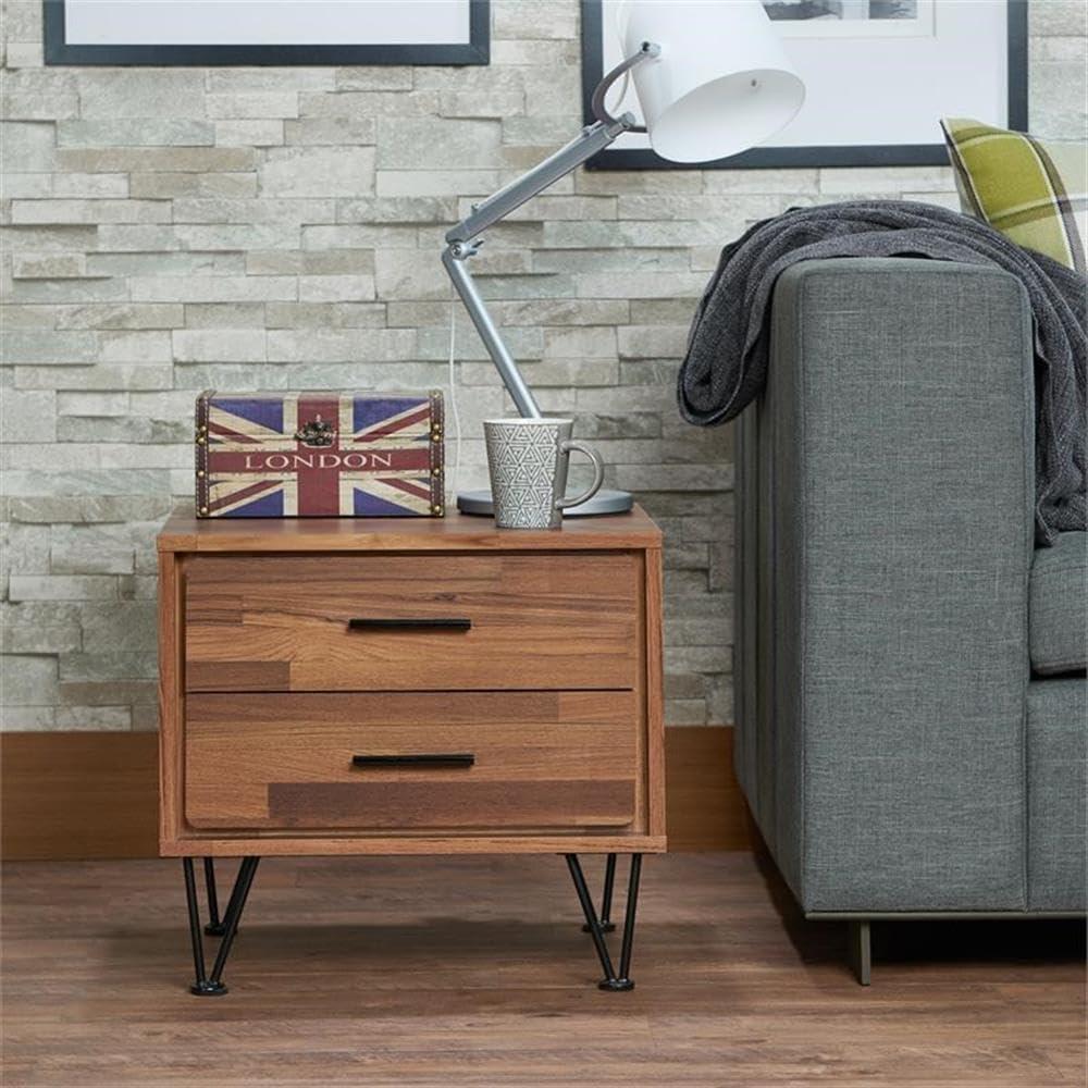 20" Deoss Accent Table Walnut Finish - Acme Furniture: Glass Top, Geometric Base, No Tools Assembly