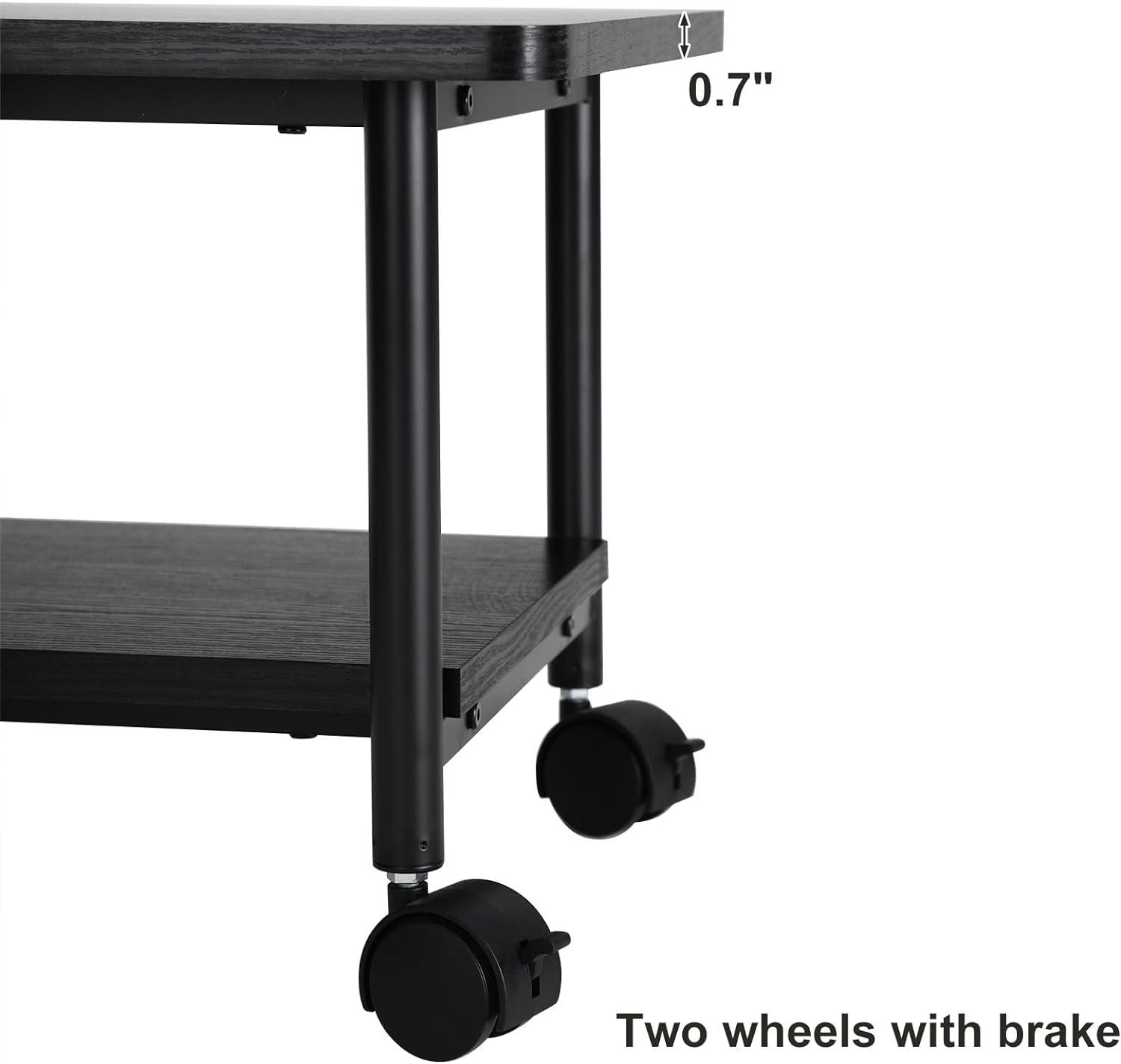 Black Metal 2-Tier Mobile Printer Stand with Shelf