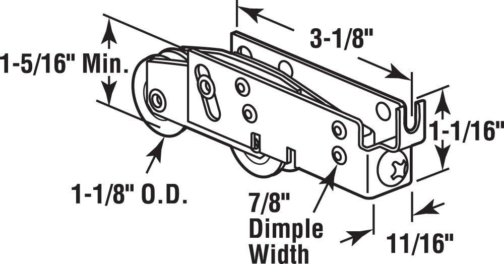 Yellow Zinc 1-1/8 Inch Steel Sliding Door Roller Assembly