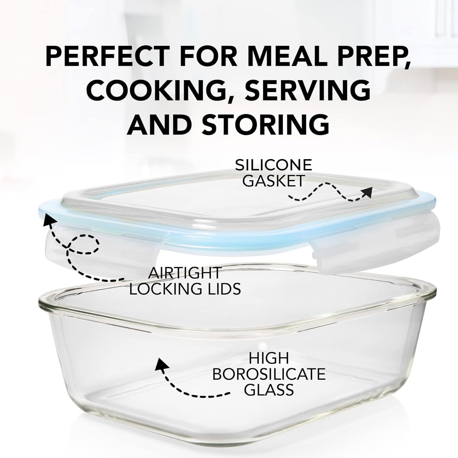 Set of 8 Rectangular Glass Meal Prep Containers with Snap Lids