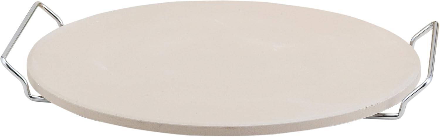 13" Natural Ceramic Stoneware Round Pizza Stone with Serving Rack