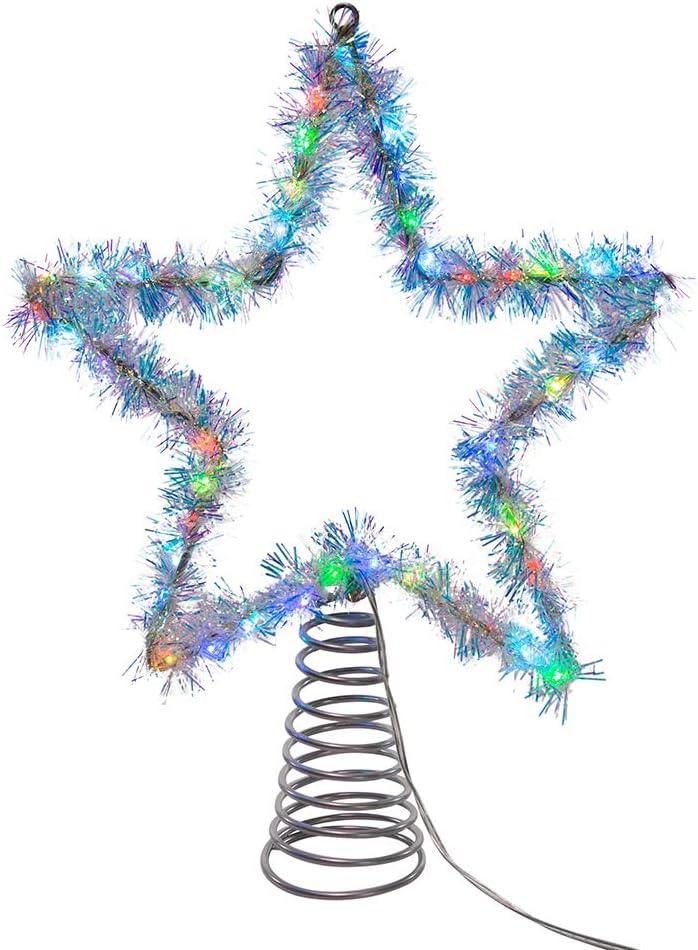 Kurt Adler 12.2 Inch Tinsel Star Tree Topper with RGB LED Lights