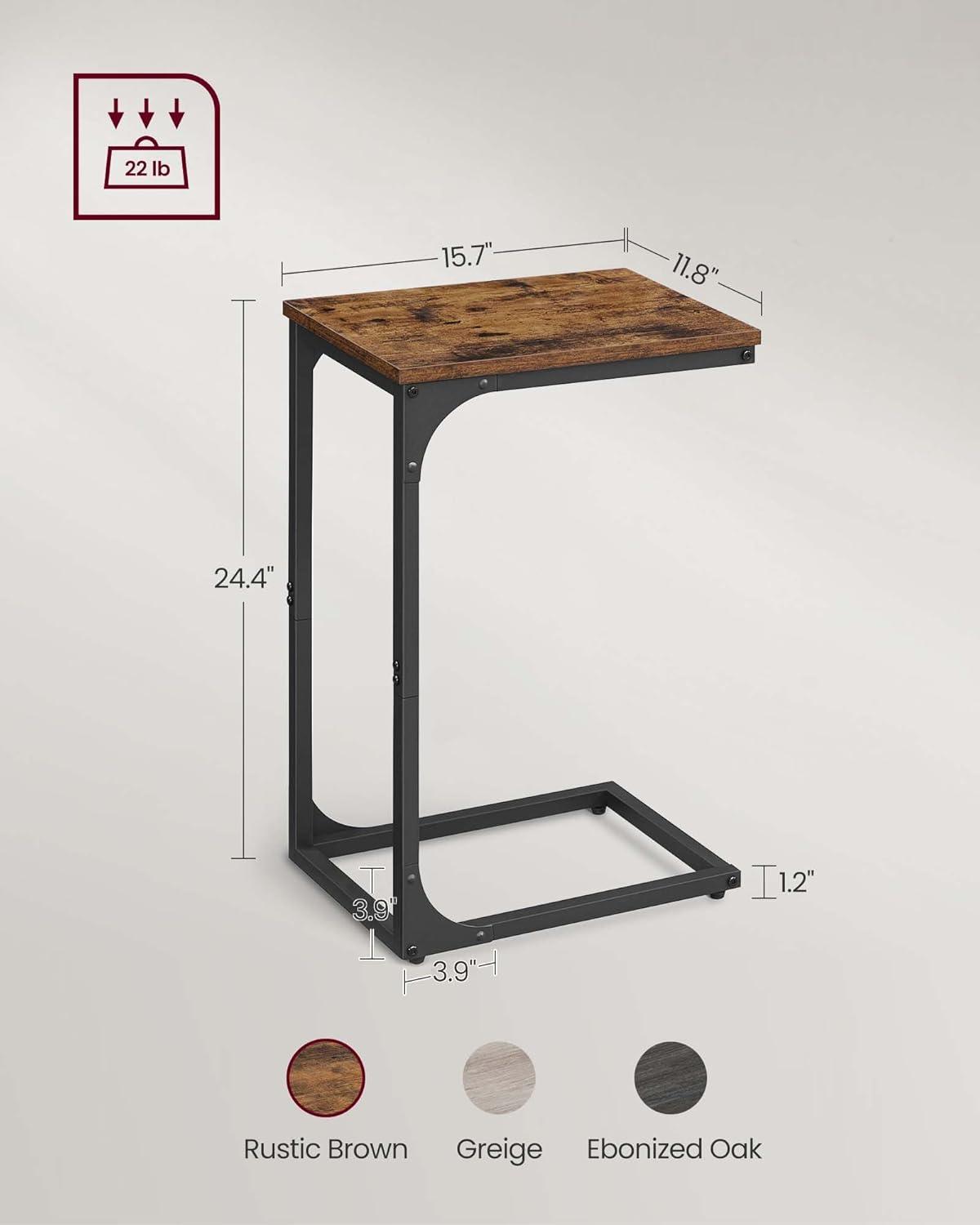 VASAGLE C-Shaped End Table, Small Side Table for Couch, Sofa Table with Metal Frame for Living Room, Bedroom, Bedside, Rustic Brown and Black ULET350B01
