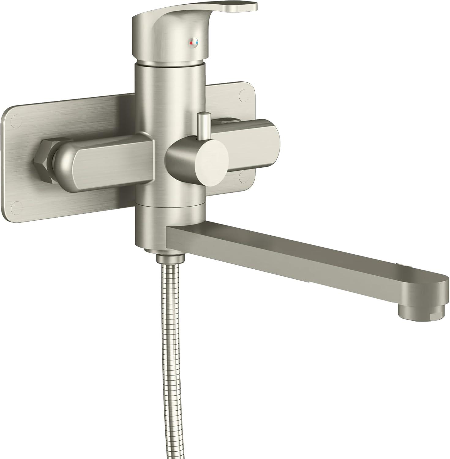 Pulse Showerspas Niagara Highflow Wall Mounted Tub Filler with Pivoting Arm Spout and Handshower 3030-WMTF-BN