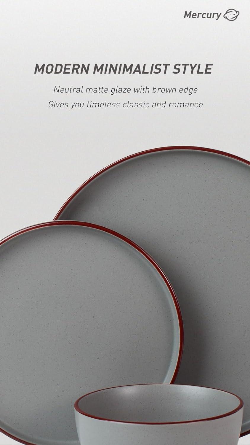 Famiware Mercury Plates and Bowls Sets, 12 Pieces Stoneware Dinnerware Sets, Dishes Set for 4, Microwave and Dishwasher Safe, Dark Grey