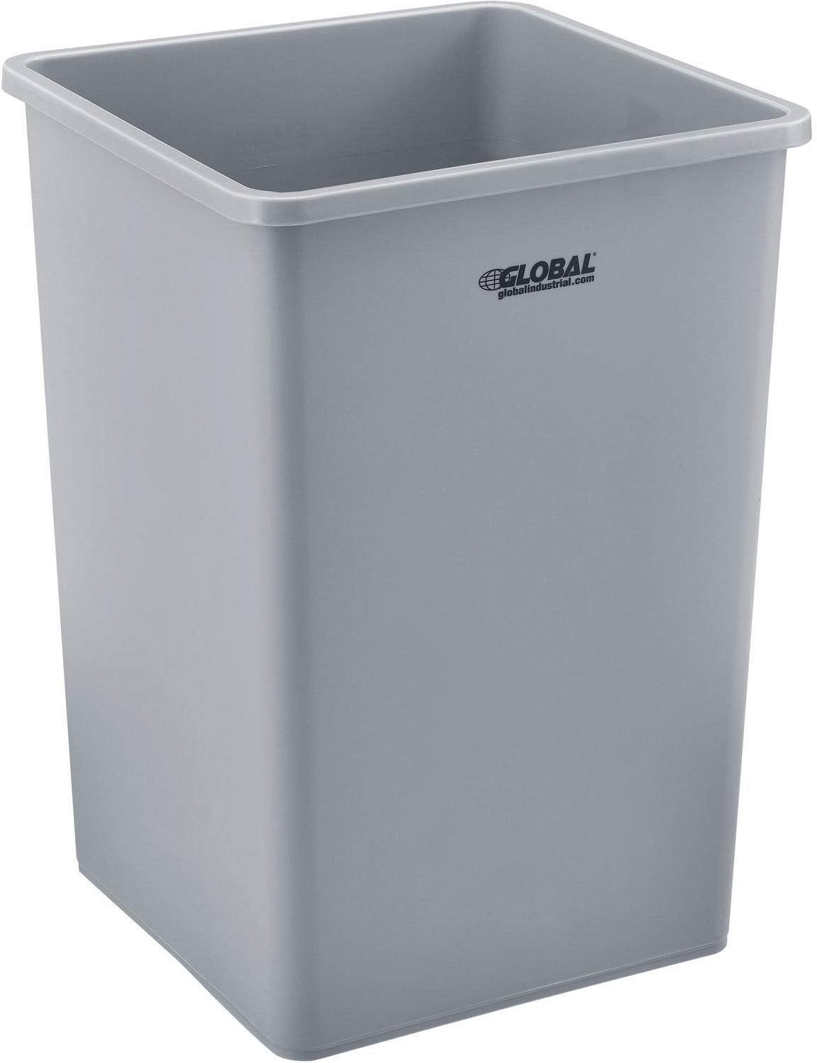 Global Industrial Square Plastic Garbage Can, Gray, 35 Gallon