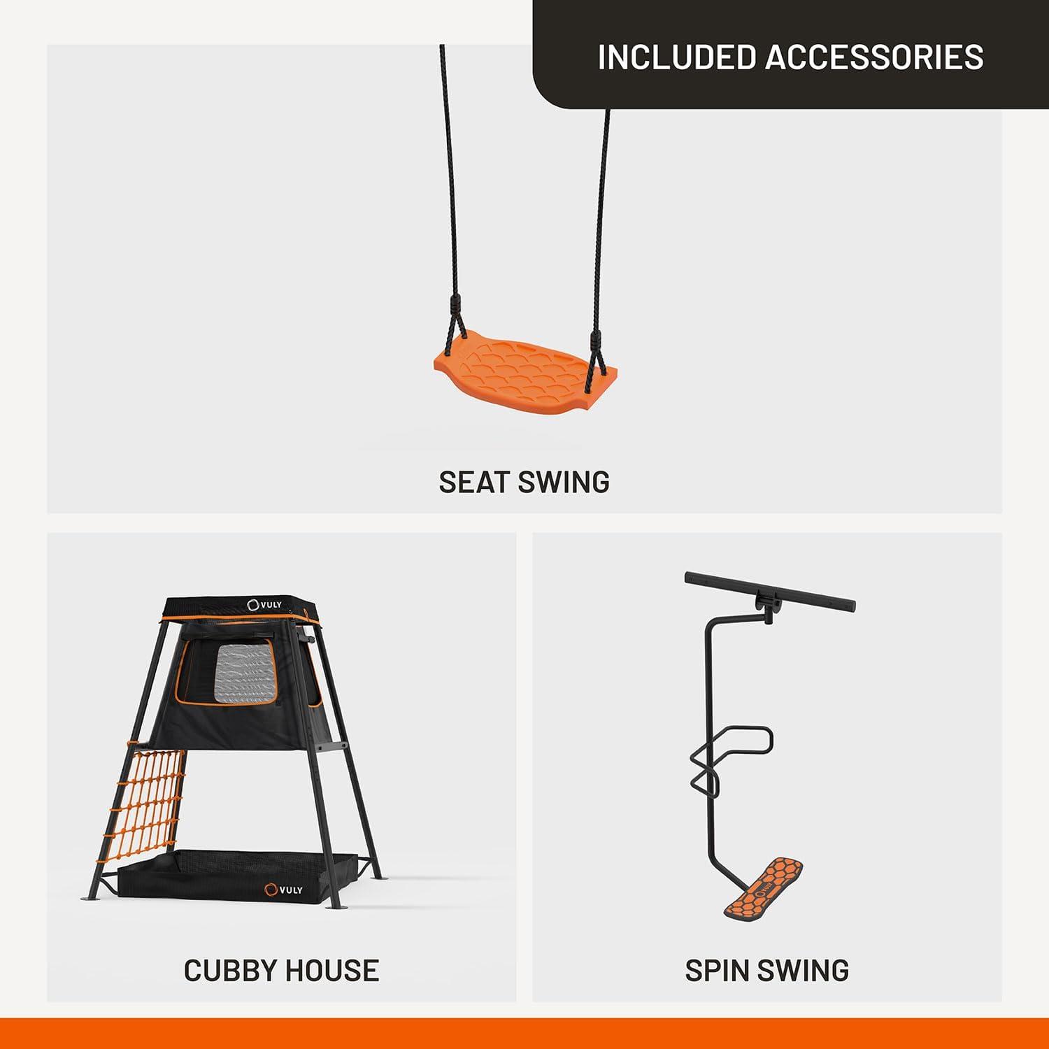 VULY 360 Pro Max C2 - 2 Bay Swing Set Backyard Metal Swing Set with Spin Swing & Seat Swing Outdoor Playground for Kids and Adults | Swings Cross Compatible with VULY Monkey Bars