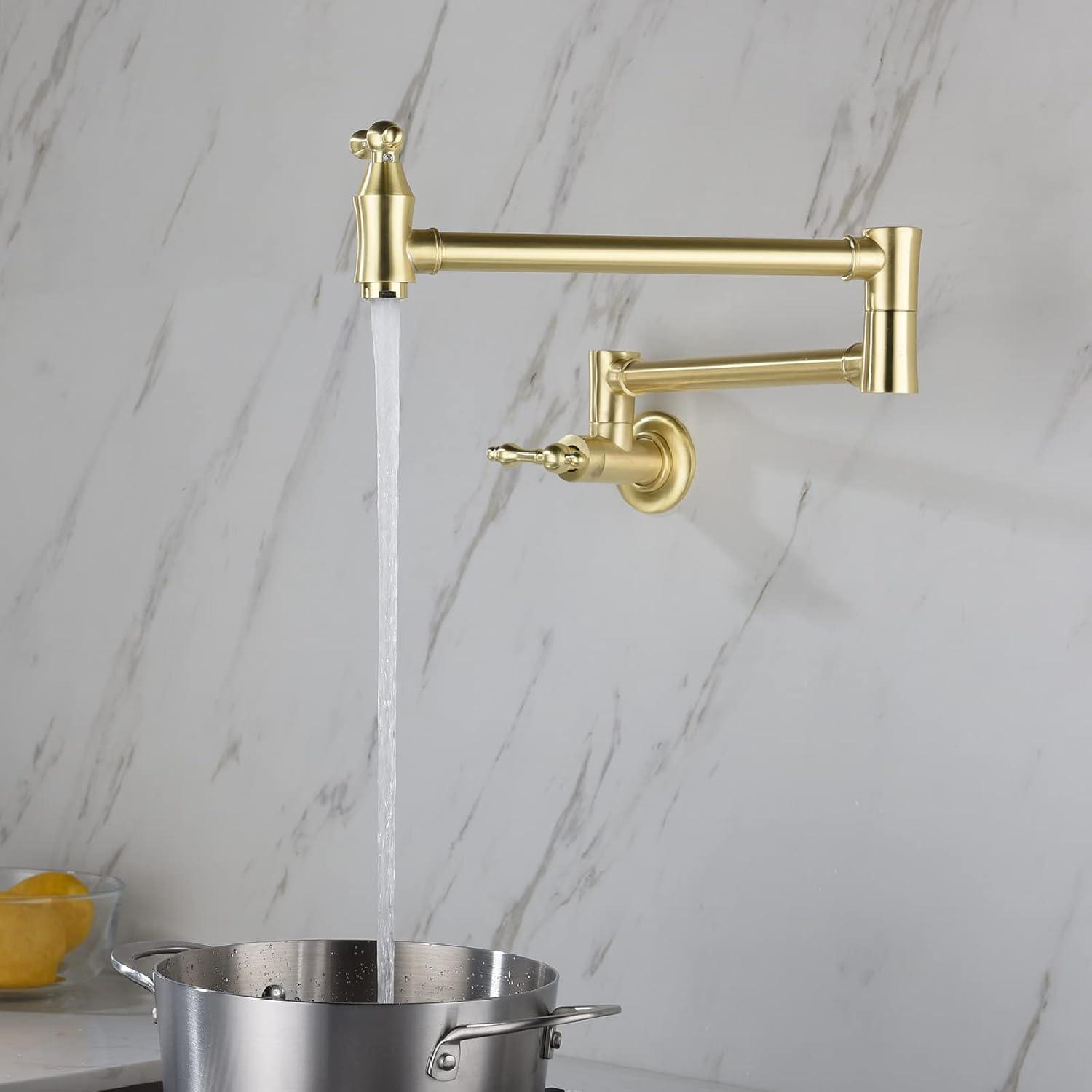 Brushed Gold Brass Wall-Mounted Pot Filler Faucet