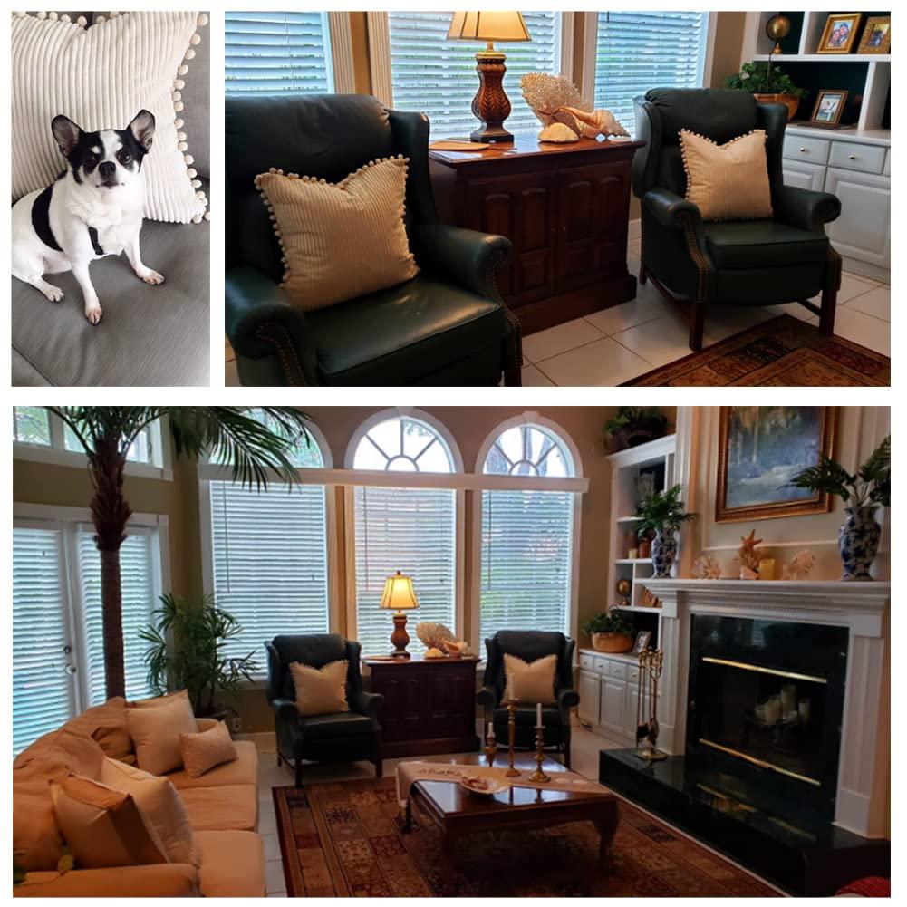 Fancy Homi 2 Packs Boho Decorative Throw Pillow Covers 18x18 Inch for Living Room Couch Bed Sofa, Rustic Modern Farmhouse Home Decor, Soft Corduroy Cream Square Cushion Case 45x45 cm