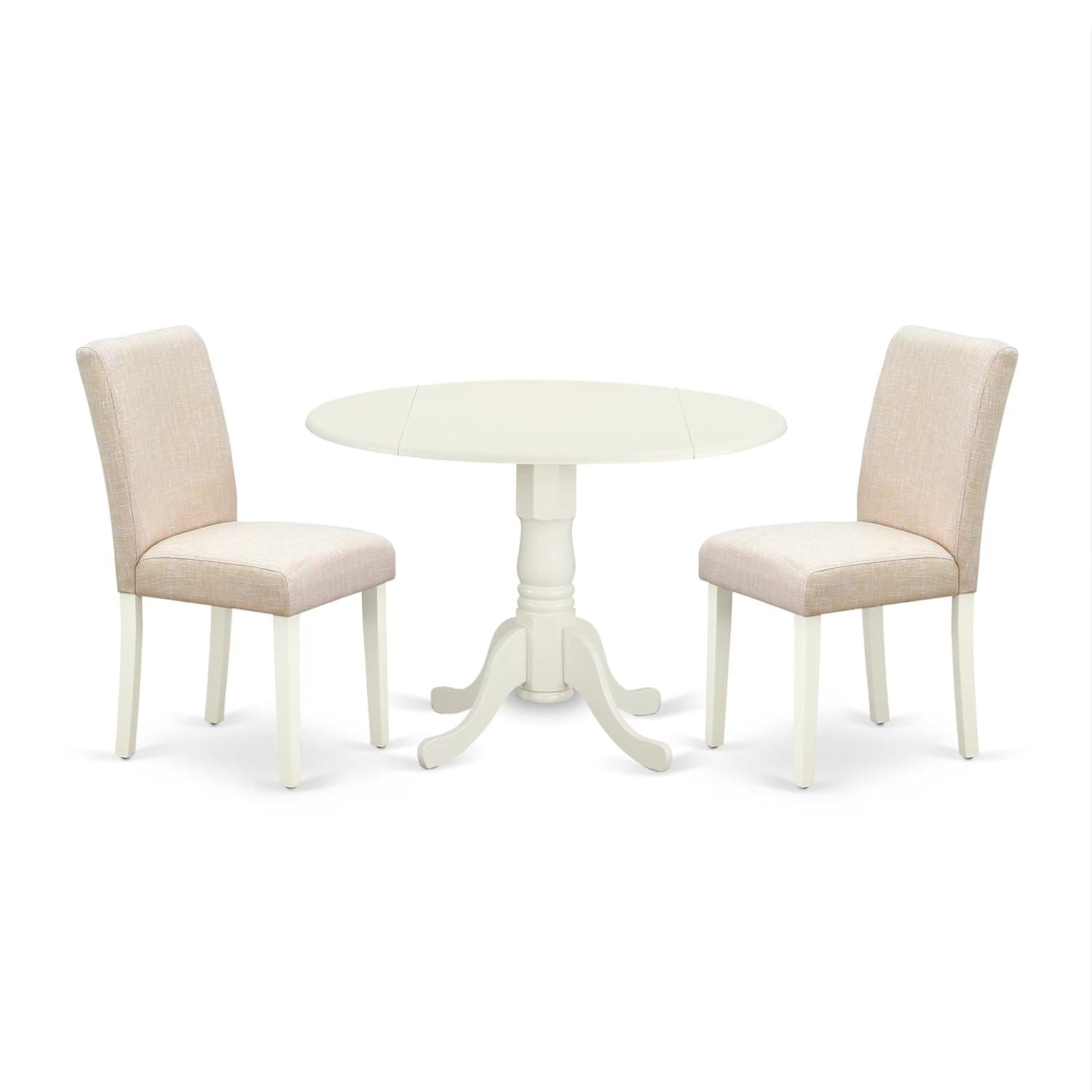 East West Furniture Dublin 3-piece Wood Dining Set with Linen Seat in White