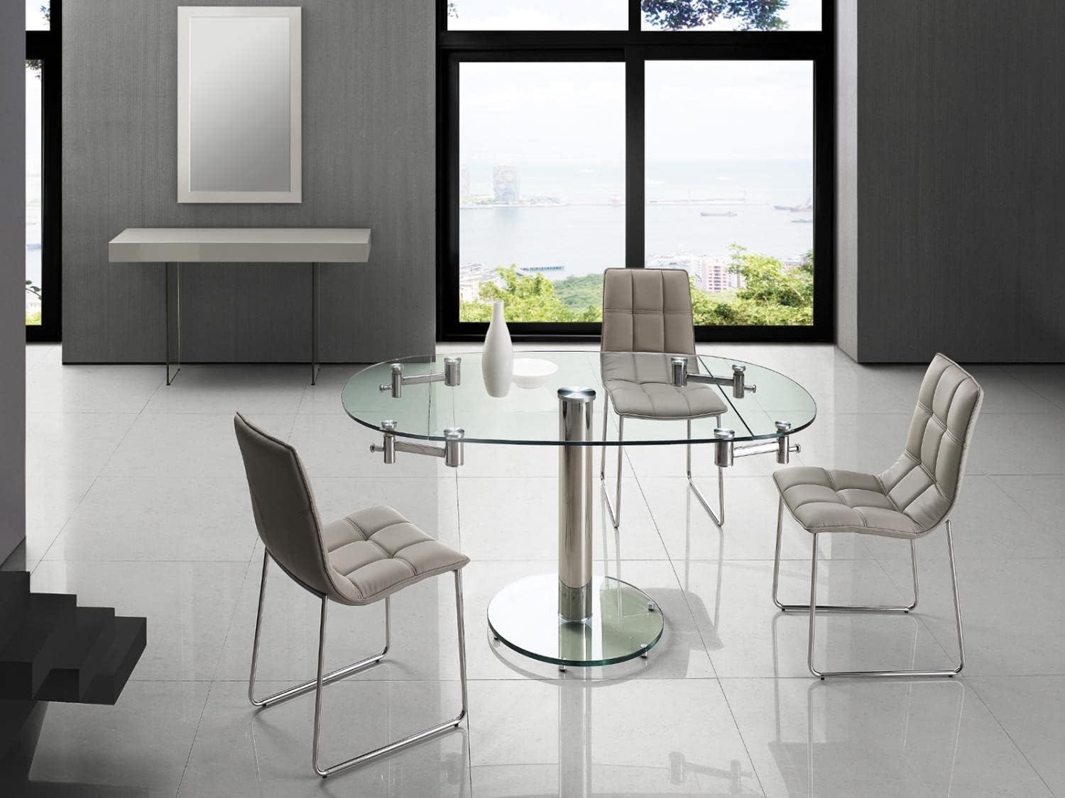 Casabianca Modern Thao Stainless Steel Extendable Dining Table in Clear
