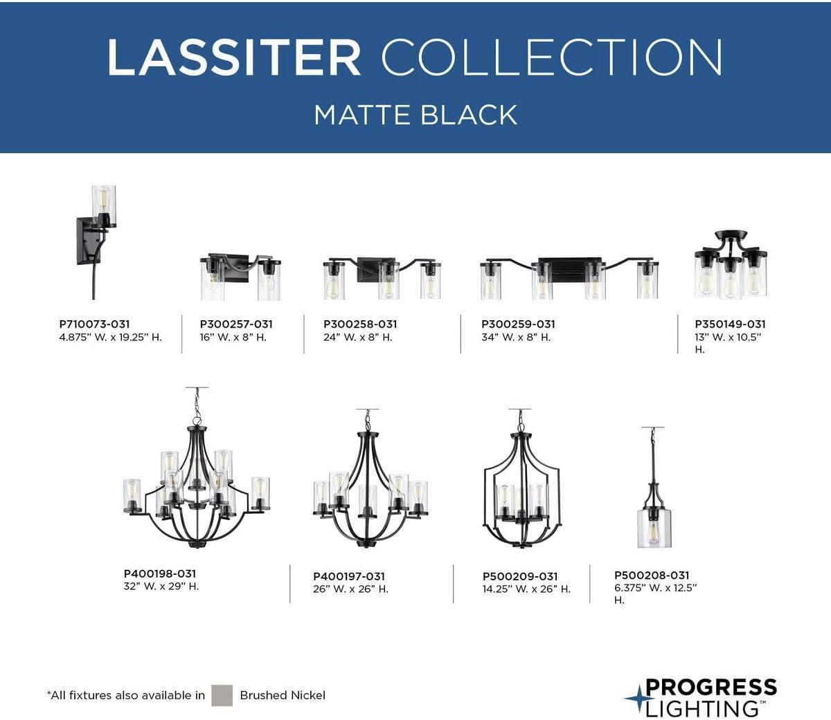 Progress Lighting Lassiter 1-Light Mini-Pendant, Matte Black, Clear Glass Shade