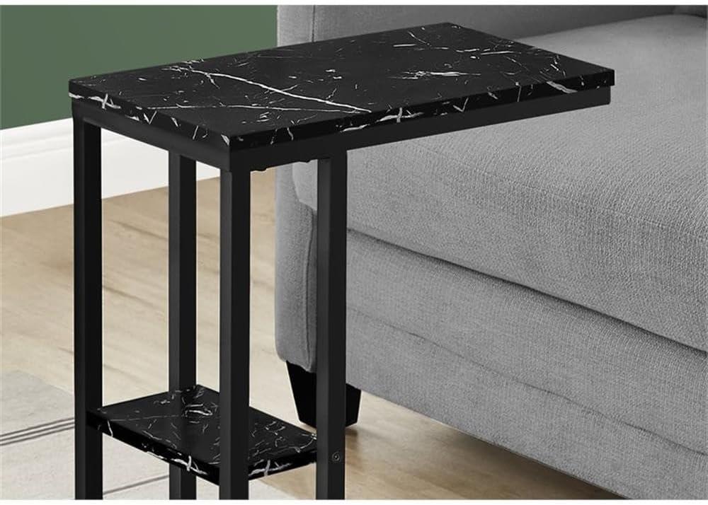 Monarch Specialties Accent Table C-Shaped End Side Snack Living Room Bedroom Metal Laminate Black Marble Look Contemporary Modern