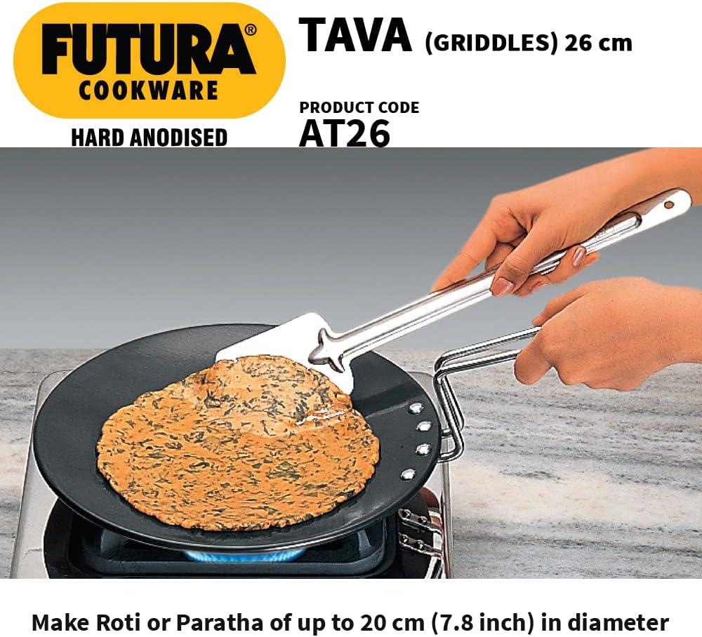 Hawkins Futura Hard Anodized Concave Tava Griddle with Steel Handle: Gas Compatible, Aluminum Surface, Hand Wash