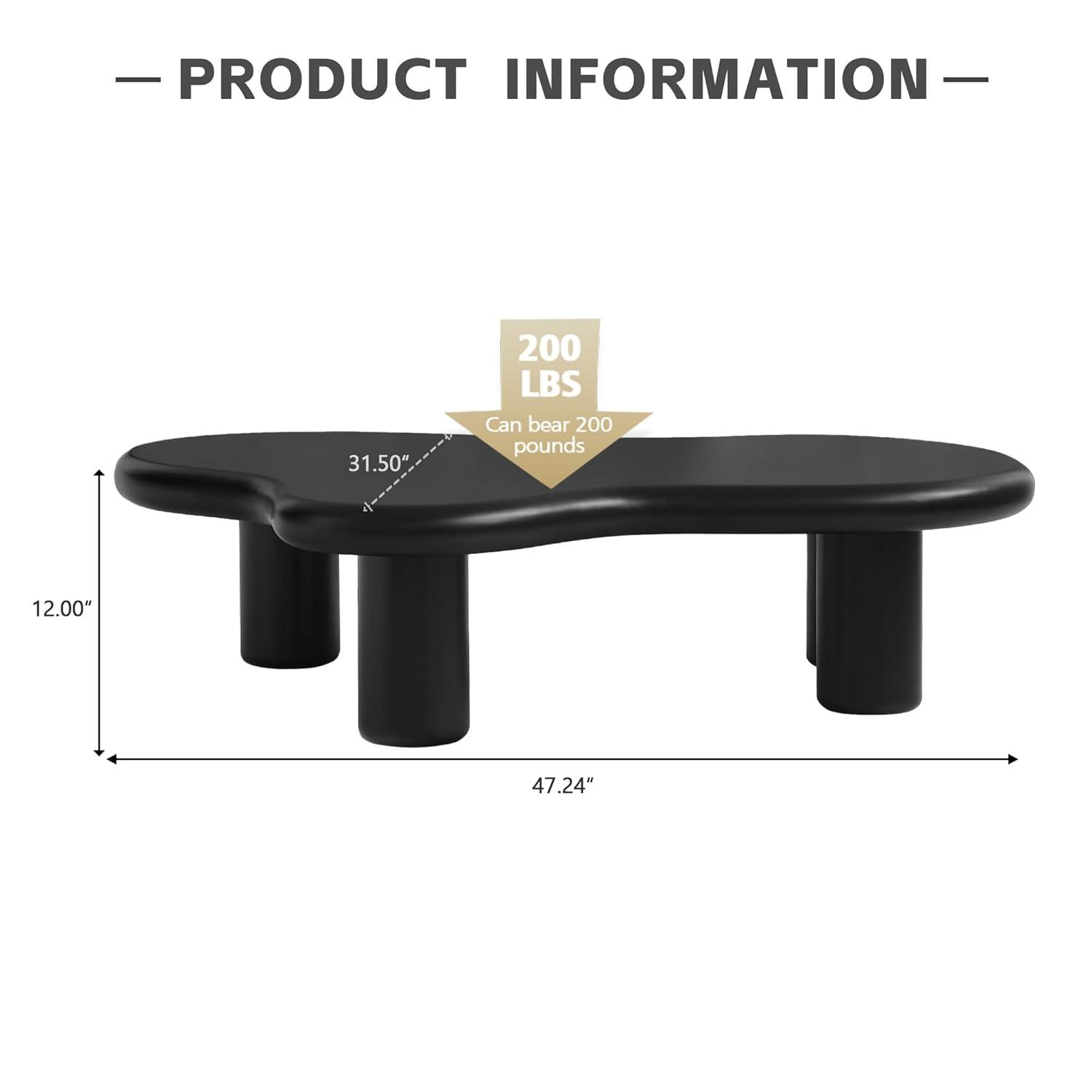 Cloud Coffee Table, White Coffee Table for Living Room, Cartoon Irregular Indoor Cloud Shaped Table for Living Room, Cloud Center Table with 4 Legs, Black