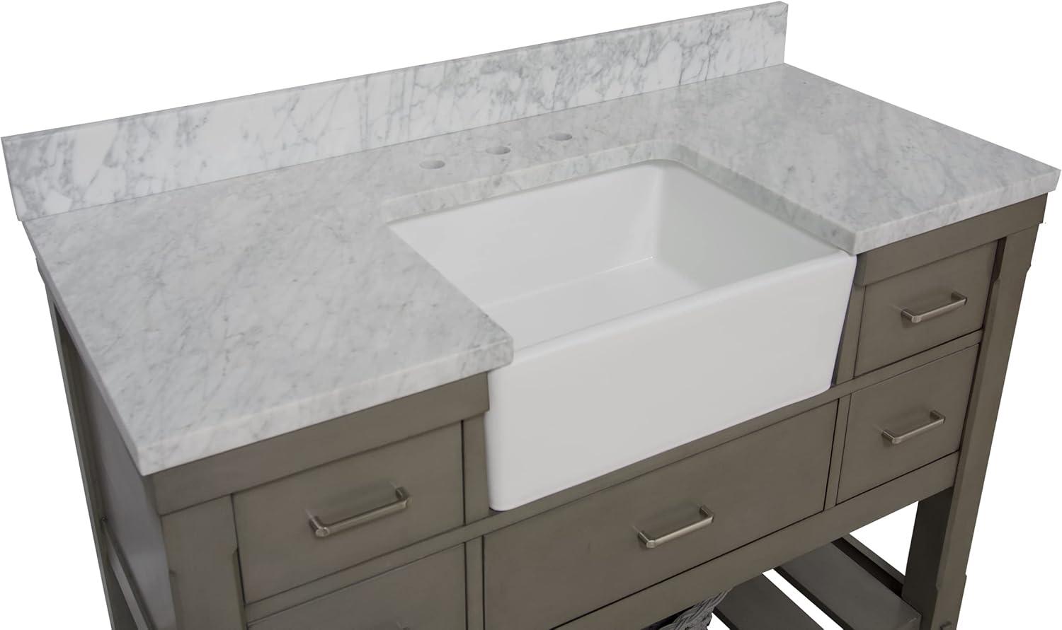 Charlotte 48-inch Weathered Gray Bathroom Vanity with Carrara Marble Top