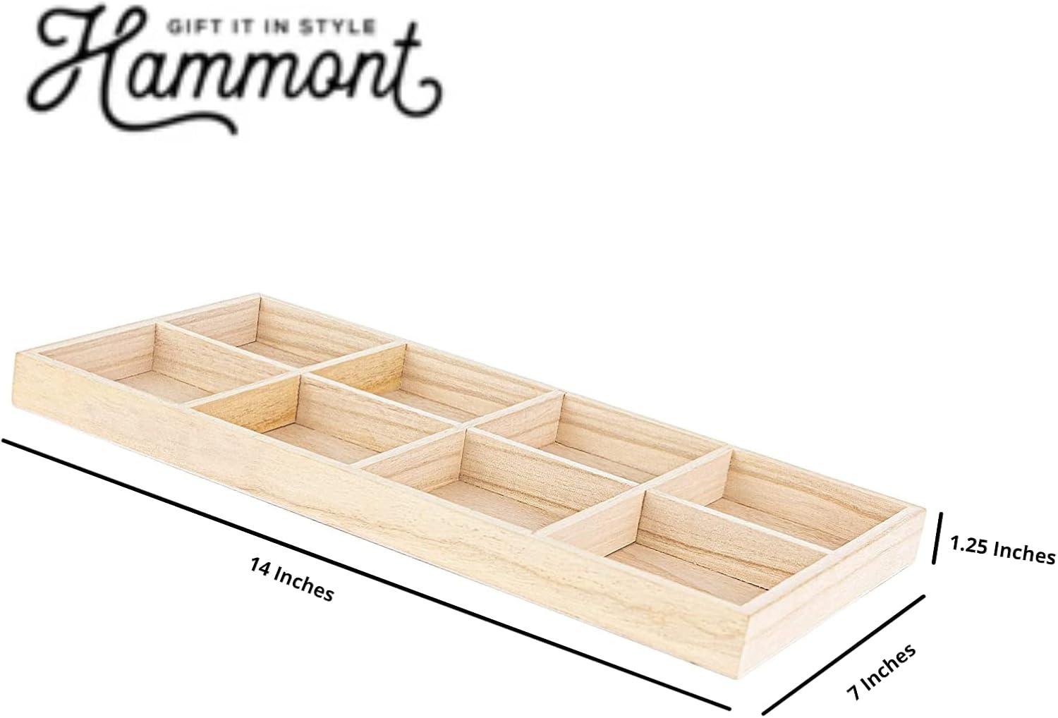 Natural Wood 8-Section Rectangular Serving Trays 2-Pack