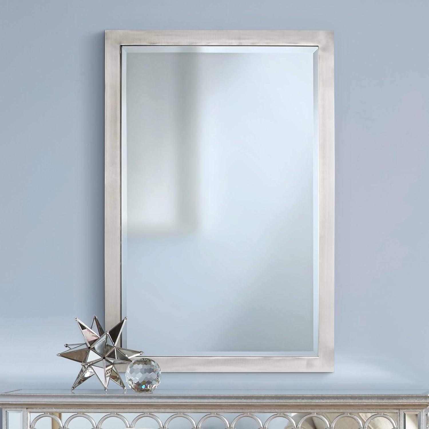 Rectangular Silver Metal Bathroom Vanity Mirror 39" x 28"