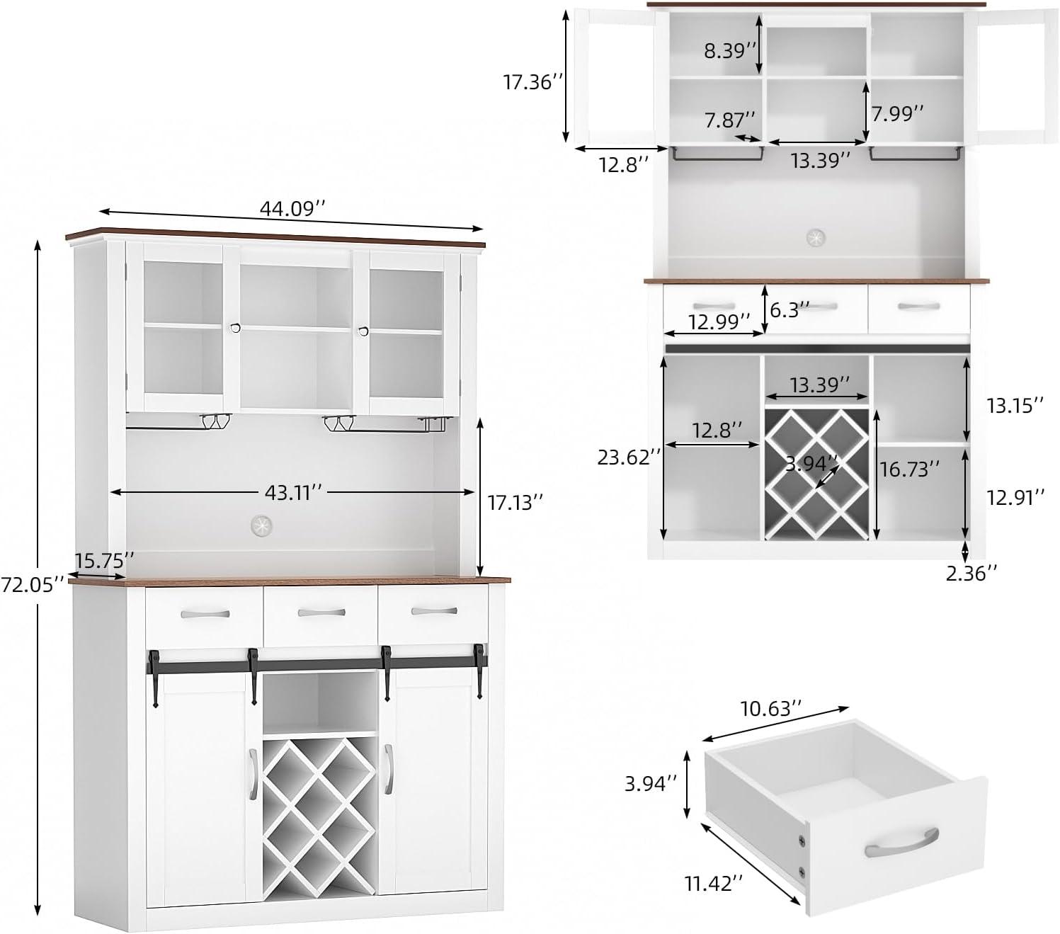 White 72" Farmhouse Bar Cabinet with Sliding Barn Doors