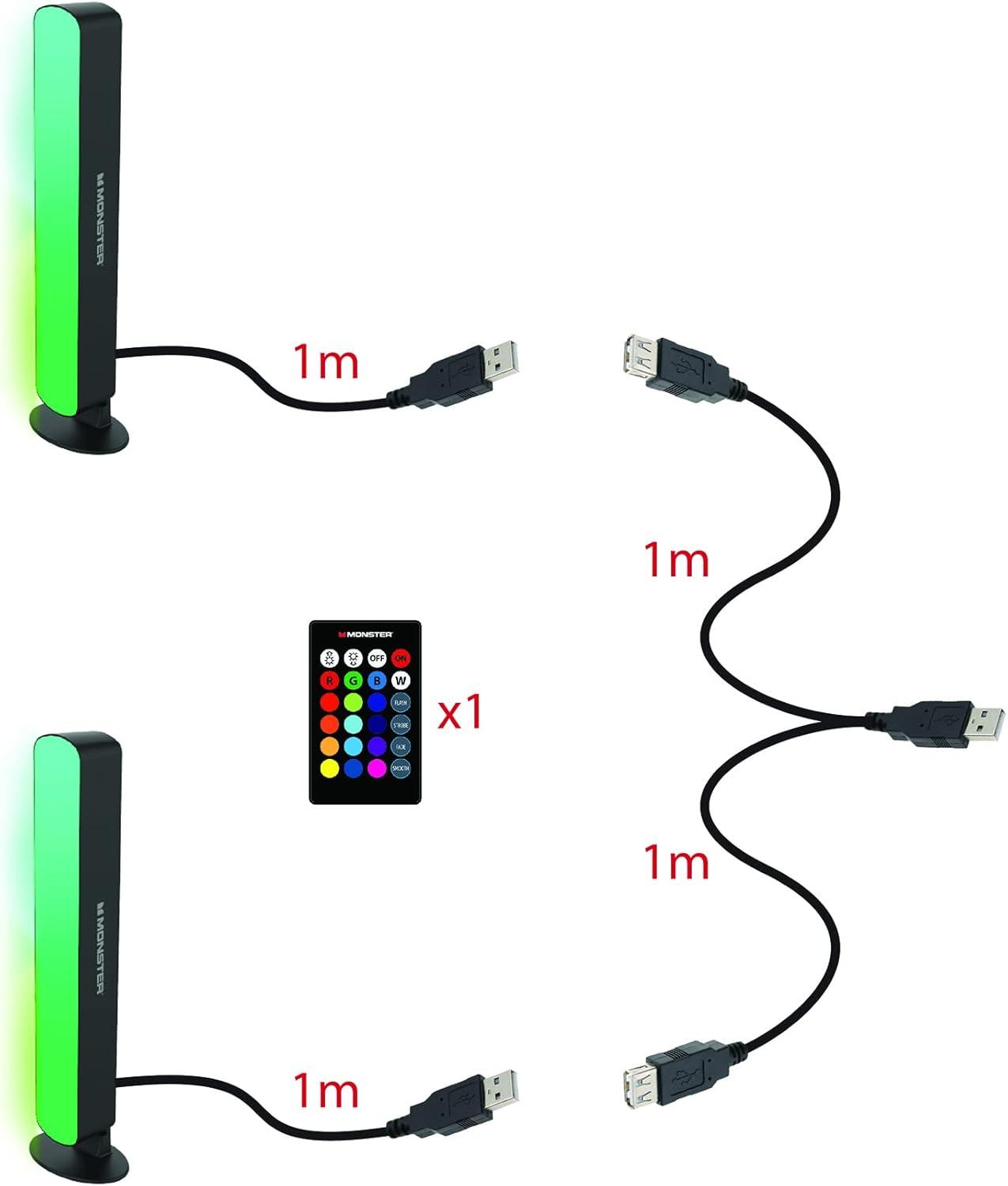 Black and Multicolor LED Light Bar Pair with Remote