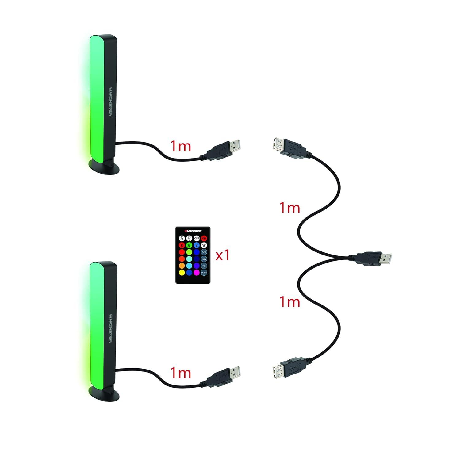 Monster 2-Pack Multi-Color LED Light Bar with Multi-Position Base, with Remote, All Occasion, Office