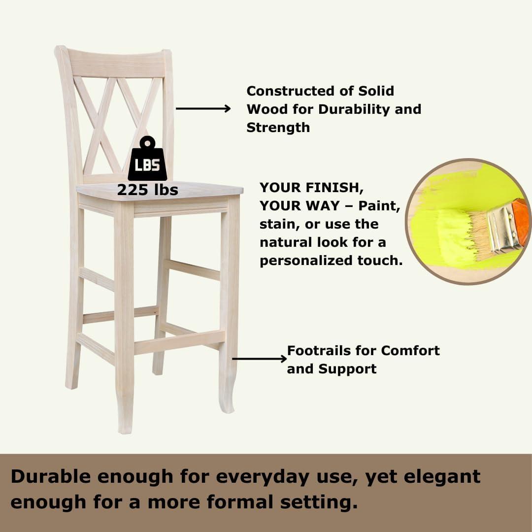 International Concepts 30" Double X Back Counter Height Barstool Unfinished: Solid Wood, Armless