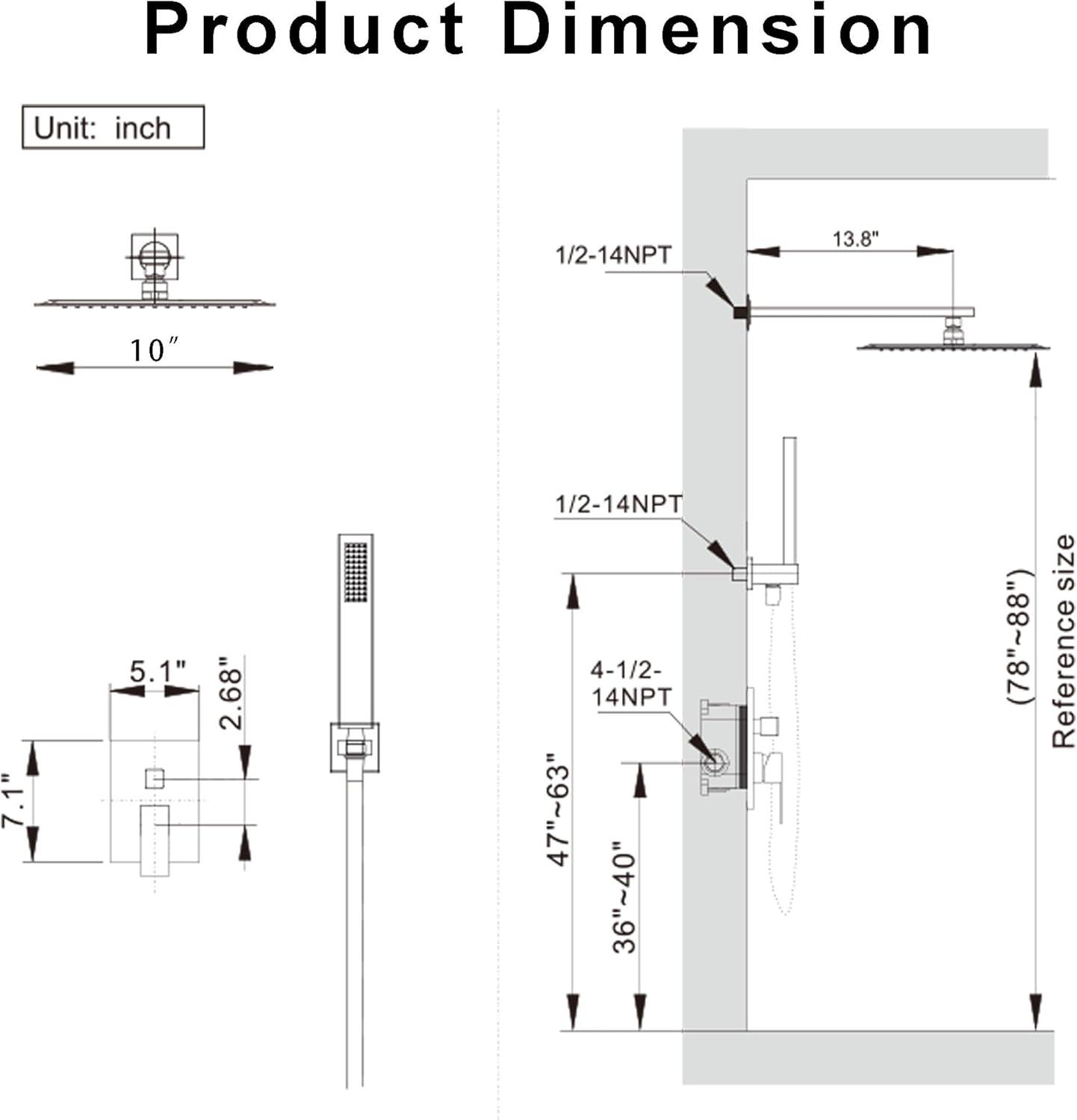 10 Inches Bathroom Rain Shower Combo Set Wall Mounted Rainfall Brushed Nickel Shower Head System Rough-in Valve Body and Trim Included