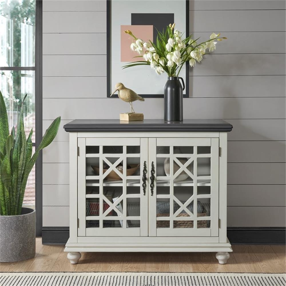 Martin Svensson Home Elegant Small Spaces TV Stand White with Gray Top