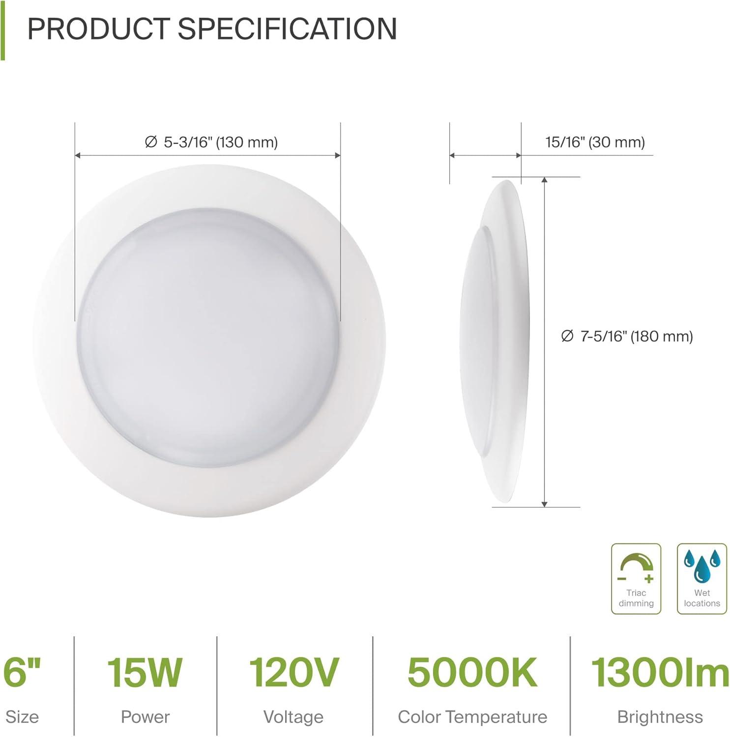 ASD LED Disk Lights 6 Inch | 5000K Daylight, 15W 1300LM | Low Profile Dimmable Flush Mount Ceiling Light, Surface Mount Lighting Fixture for Kitchen, Bedroom, Bathroom | ETL Energy Star - 12 Pack