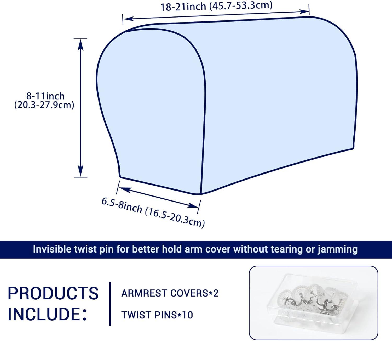 Stretch Armrest Spandex Arm Covers for Chairs Couch Armchair Slipcovers for Recliner Sofa with Twist Pins 2pcs