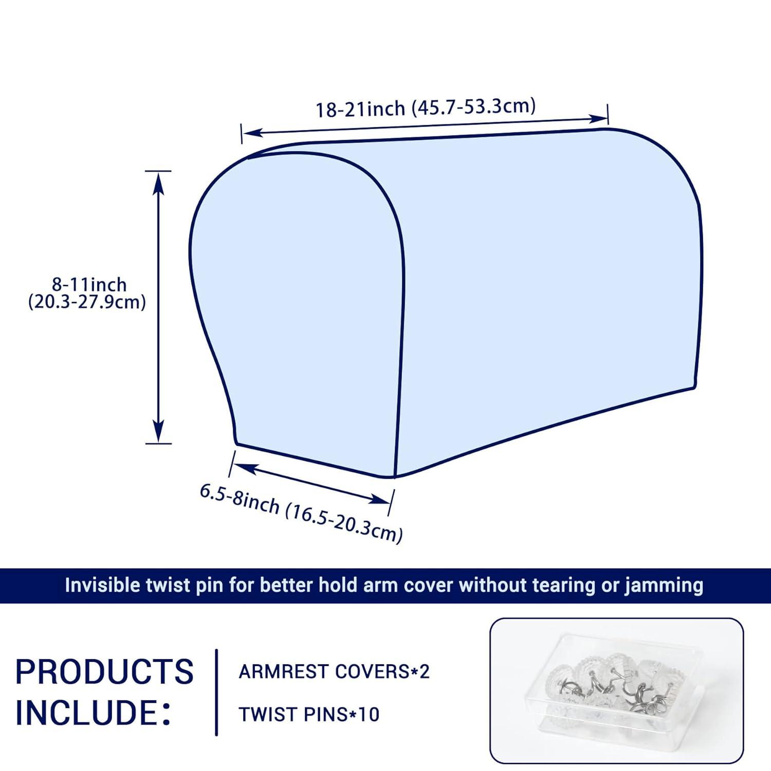 Stretch Armrest Spandex Arm Covers for Chairs Couch Armchair Slipcovers for Recliner Sofa with Twist Pins 2pcs