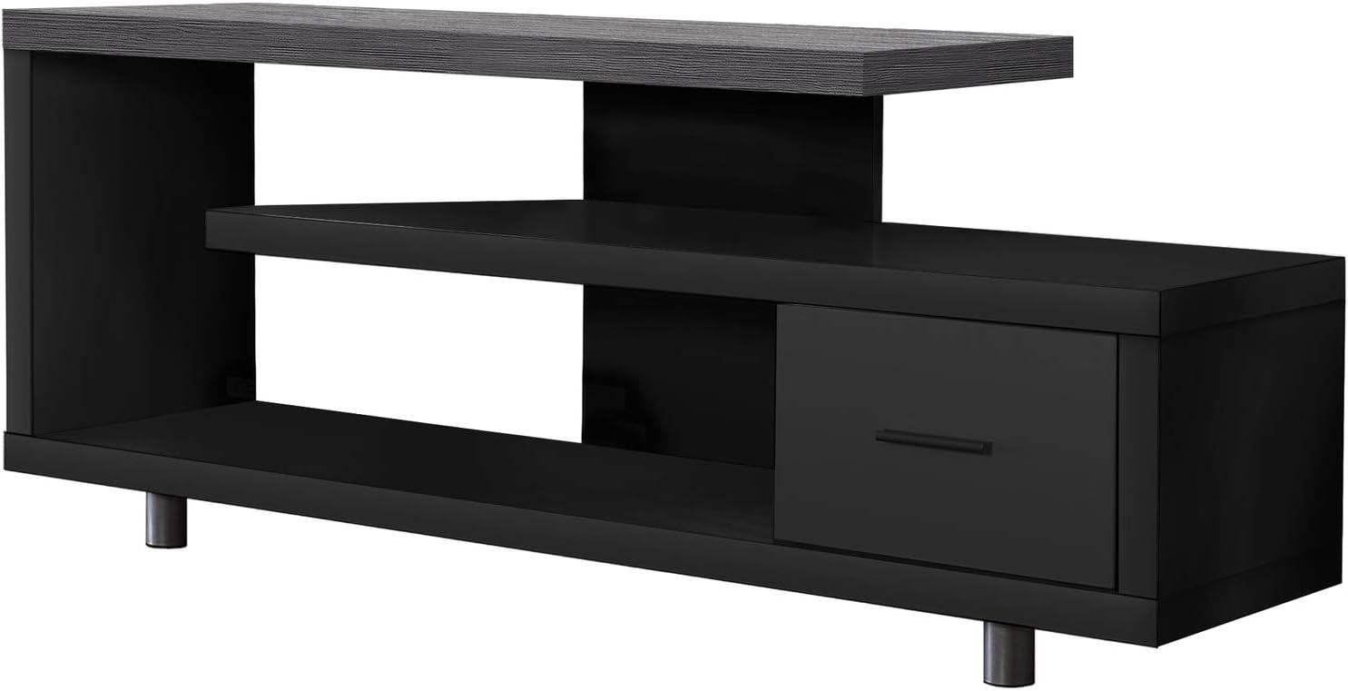 Black and Gray 60-Inch Modern TV Stand with Cabinet