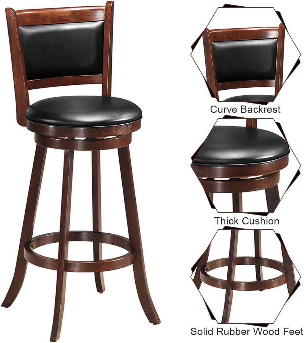 Costway Set of 2 29'' Swivel Bar Height Stool Wood Dining Chair Upholstered Seat Panel Back Espresso