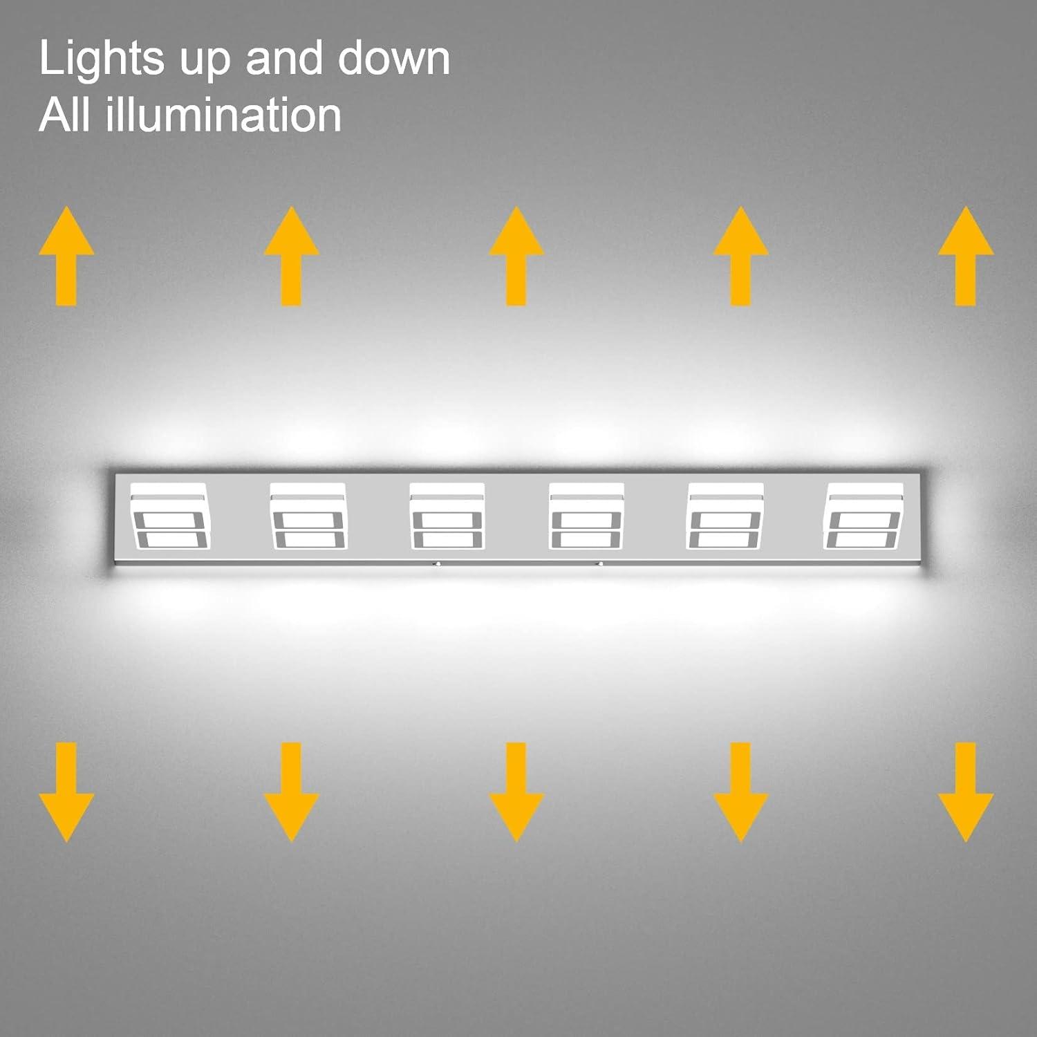 Ralbay Modern 6 Light Vanity Light Chrome Bathroom Vanity Lighting Fixtures Over Mirror Acrylic Up and Down Chrome Bathroom Wall Mounted Lights