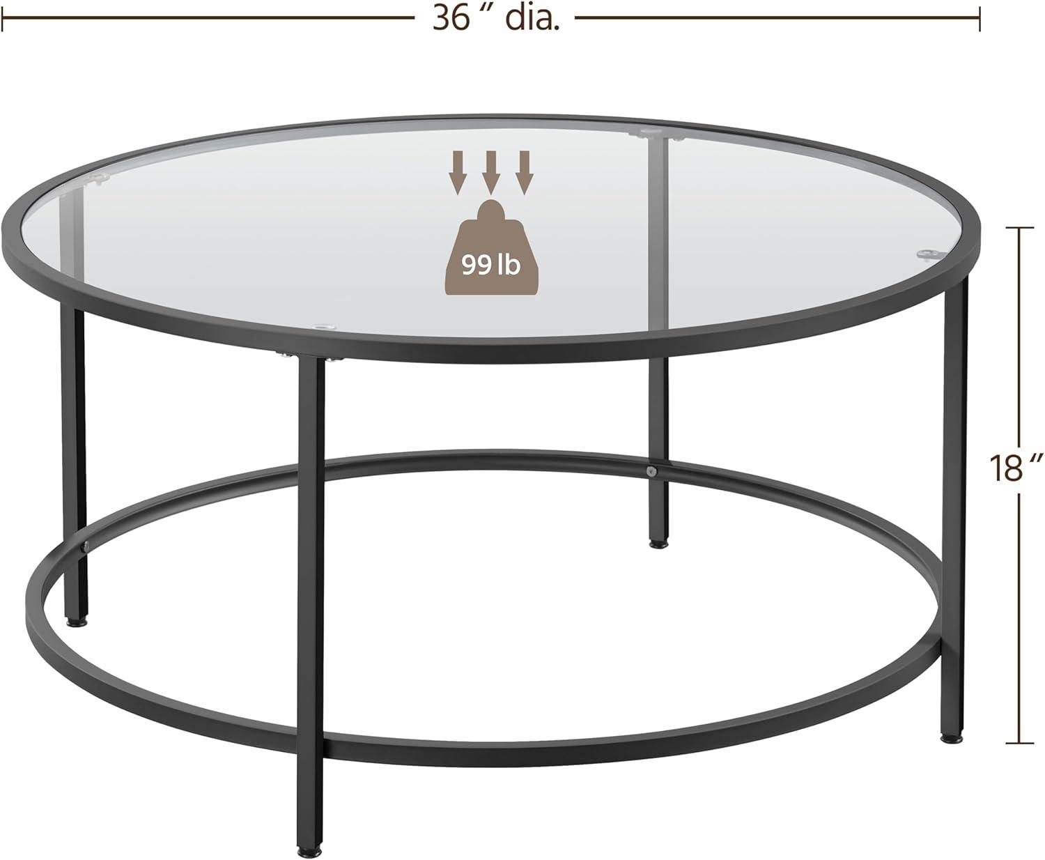 36" Round Glass Coffee Table, Black Circle Coffee Table Center Table with Glass Top, Small Coffee Table for Living Room, Office and Apartment