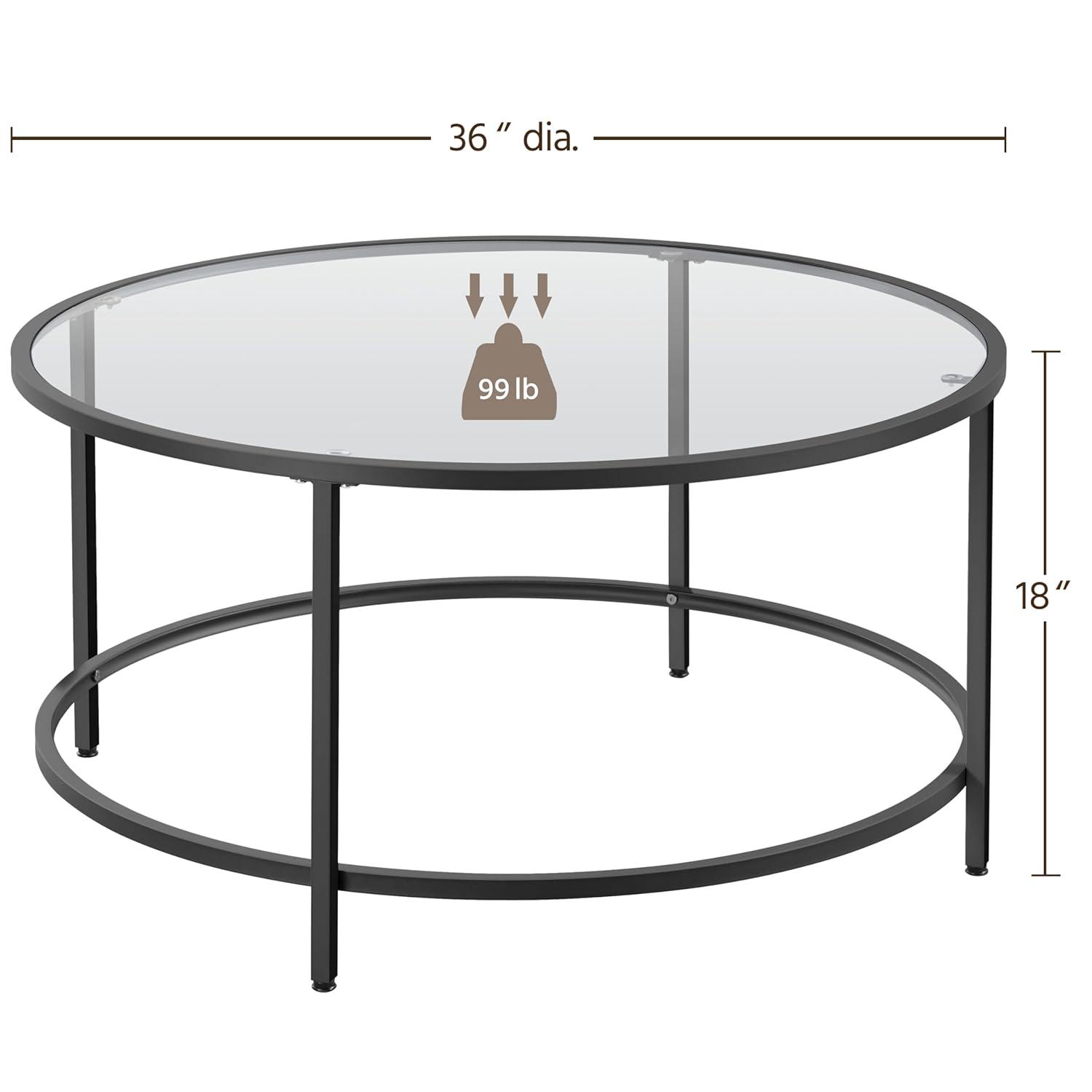 36" Round Glass Coffee Table, Black Circle Coffee Table Center Table with Glass Top, Small Coffee Table for Living Room, Office and Apartment