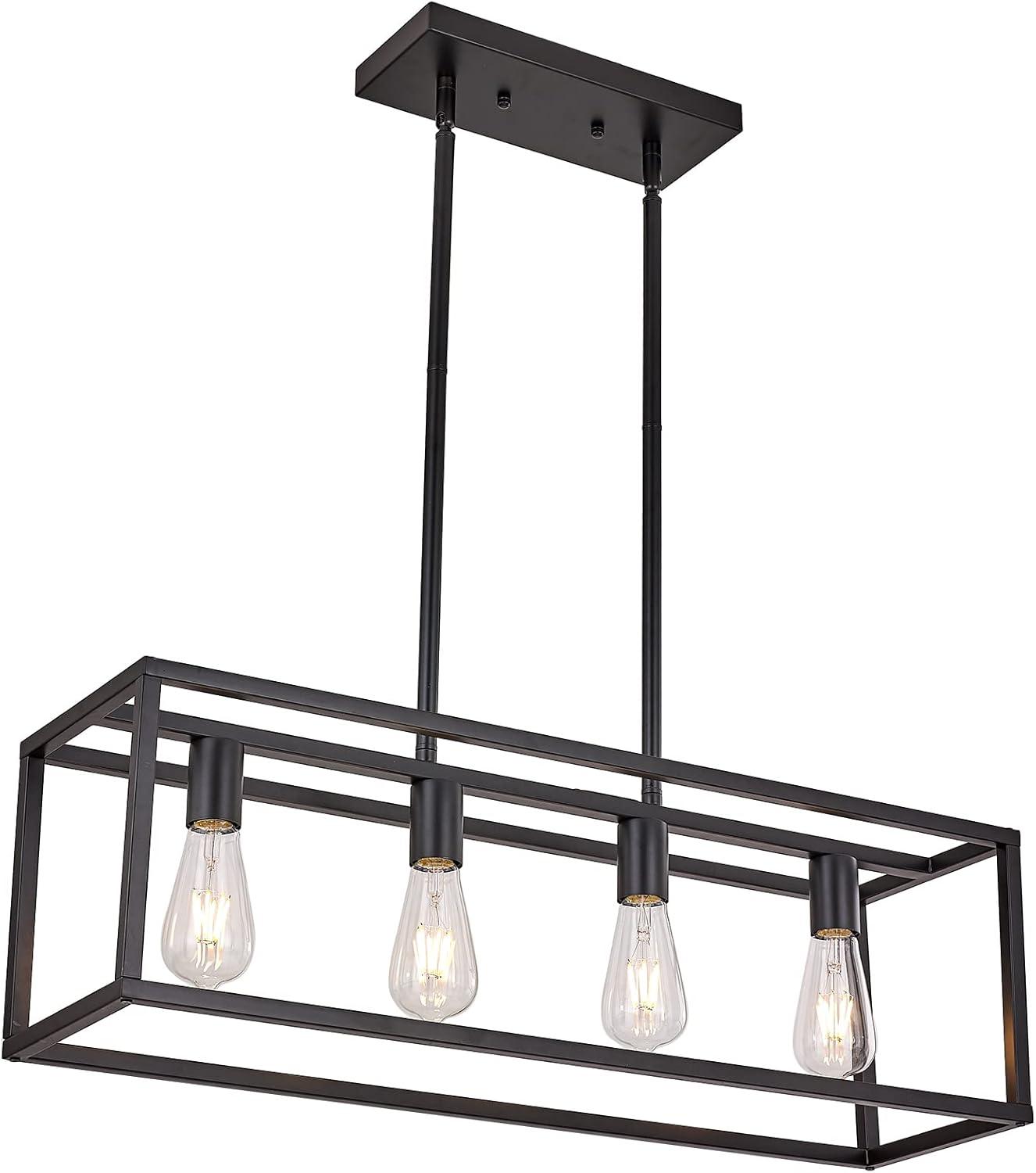 Black Metal 4-Light Cage Kitchen Island Pendant