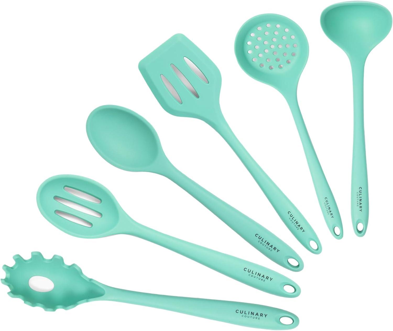 Aqua Sky Silicone Cooking Utensils Set - Nonstick Kitchen Utensil Kit with Steel Core - Complete Set of 6 Essential Tools for Everyday Cooking - Heat-Resistant, Food-Grade Silicone - Protects Your Coo