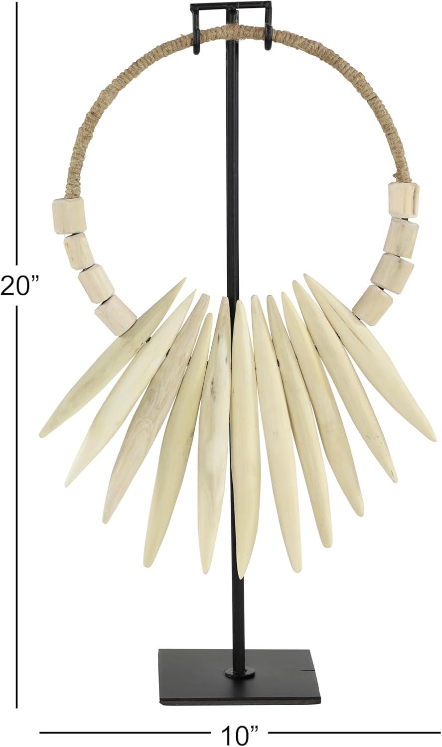 Bohemian White Teak Wood 10" x 20" Handmade Tribal Necklace Sculpture