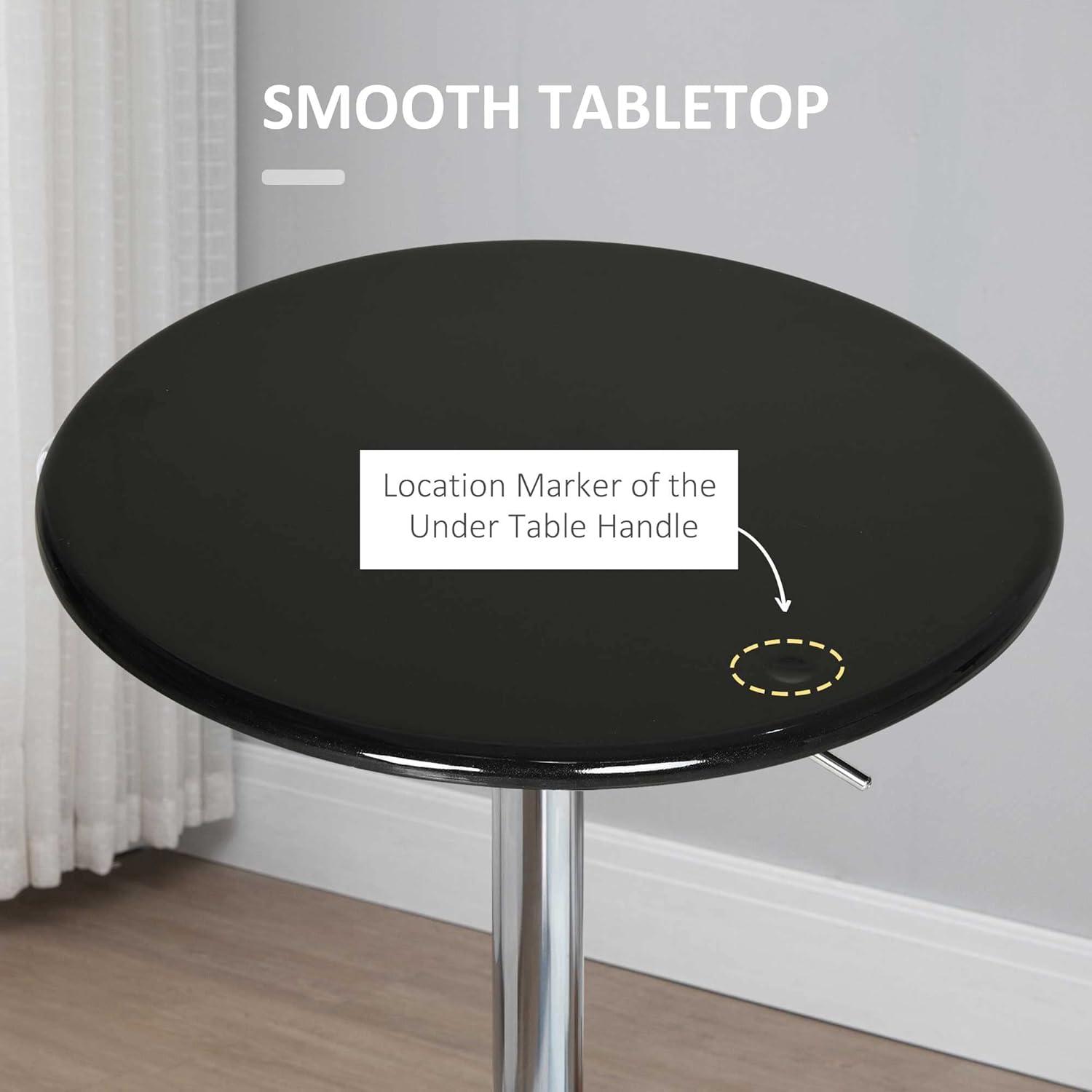 HOMCOM 24.5" Round Cocktail Bar Table Metal Base Tall Bistro Pub Desk Adjustable Counter Height Black Silver