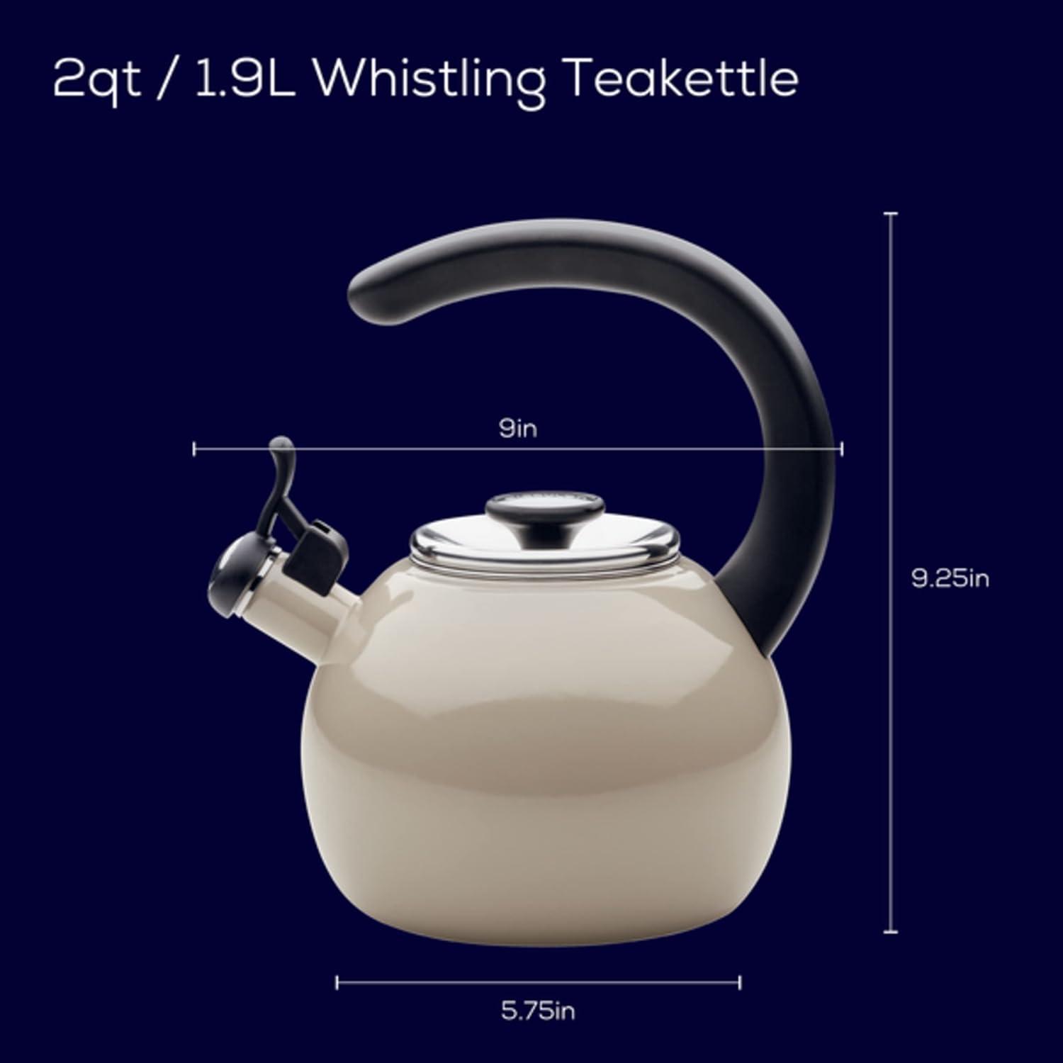 Enamel on Steel Whistling Teakettle/Teapot With -Up Spout, 2 Quart - Gray