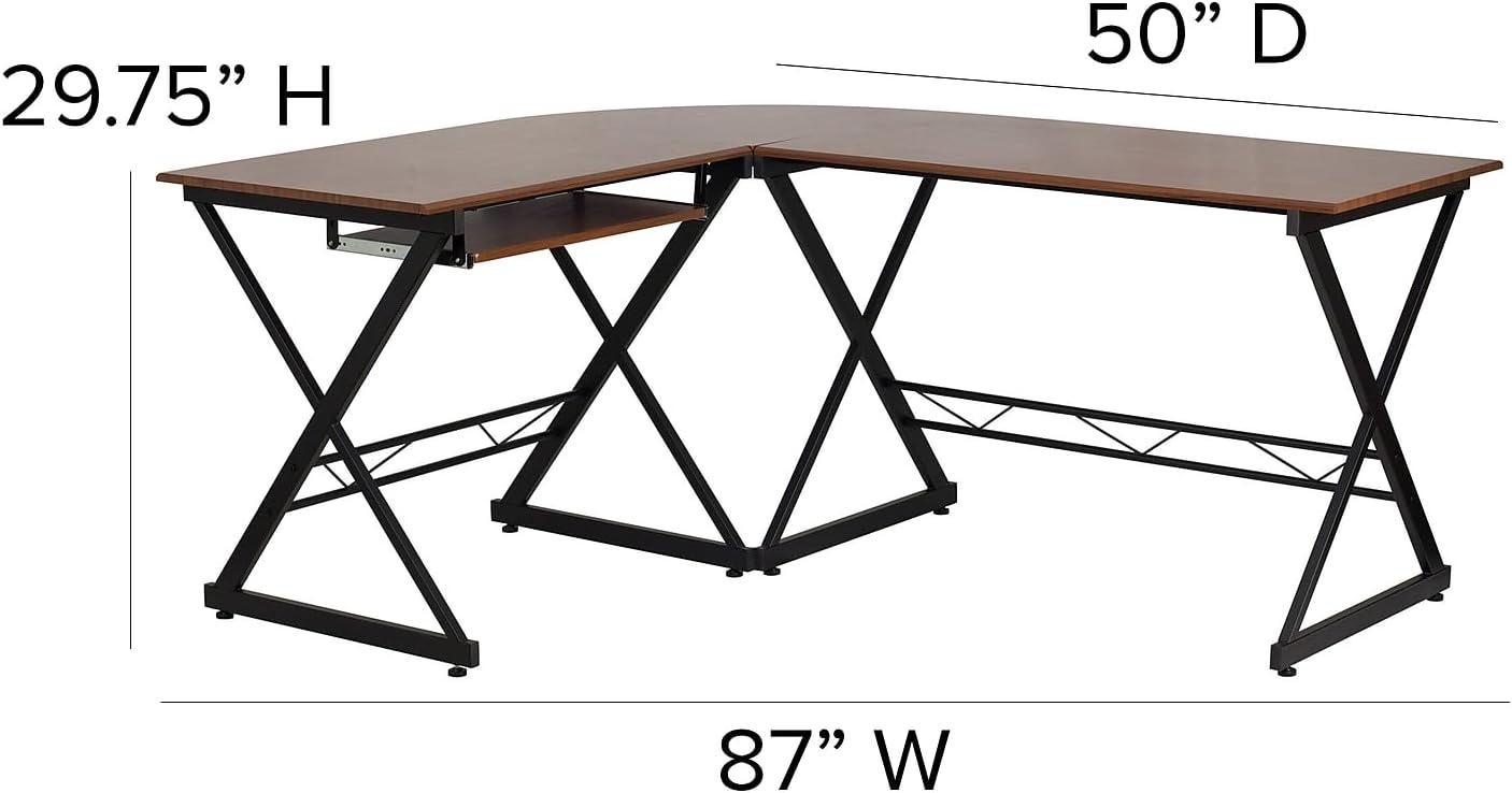 Flash Furniture Teakwood Laminate L-Shape Computer Desk with Pull-Out Keyboard Tray