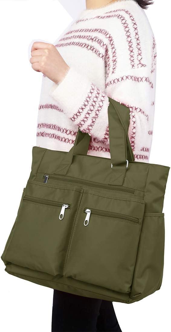 VOLGANIK ROCK Canvas Tote Bag Waterproof Nylon Multi Pocket Shoulder Bags Laptop Work Bag Teacher Purse Handbag for Women Men